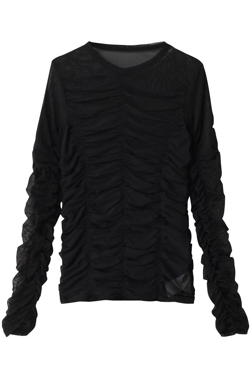 【メゾンスペシャル/MAISON SPECIAL】のシースルシャーリングトップ インテリア・キッズ・メンズ・レディースファッション・服の通販 founy(ファニー) 　ファッション　Fashion　レディースファッション　Fashion for Women　トップス・カットソー　Cut & Sew Tops　シャツ・ブラウス・オフィスカジュアル　Elegant Blouses & Button-Ups　ロングTシャツ・Tシャツ　Longline T-Shirts & Tees　カットソー・ベーシックTシャツ　Cut-and-Sewn Tops / Stretch Tees & Basics　コンパクト　Compact, Small Size　シャーリング　Shirring, Ruched　スリーブ　Sleeve, Long Sleeve / Short Sleeve　ビスチェ　Bustier, Corset Top　ファブリック　Fabric, Textile　ロング　Long, Long-Length　BLK(ブラック)|ID: prp329100004898912 ipo3291000000036650857