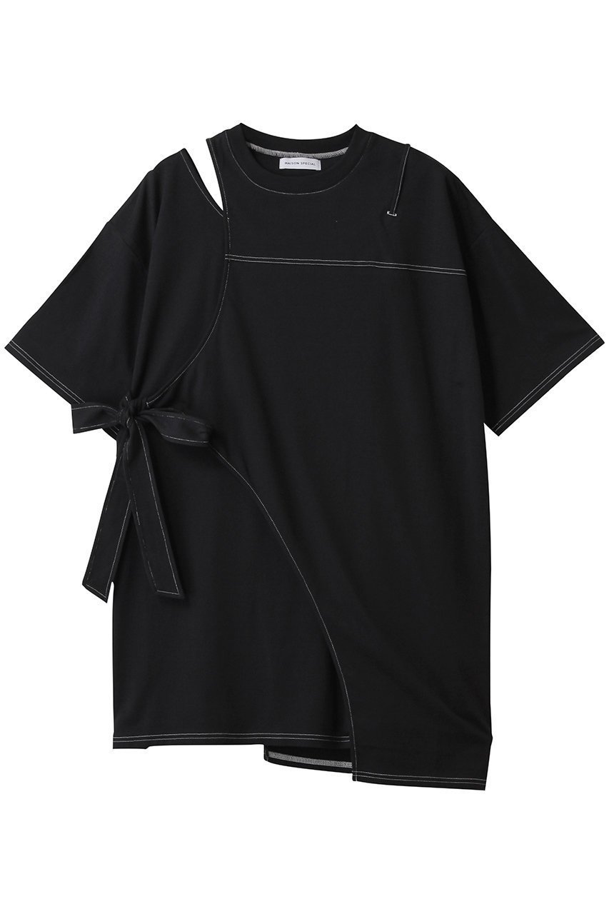 【メゾンスペシャル/MAISON SPECIAL】のCutting Oversized T-shirt/カッティングオーバーTシャツ インテリア・キッズ・メンズ・レディースファッション・服の通販 founy(ファニー) 　ファッション　Fashion　レディースファッション　Fashion for Women　トップス・カットソー　Cut & Sew Tops　シャツ・ブラウス・オフィスカジュアル　Elegant Blouses & Button-Ups　ロングTシャツ・Tシャツ　Longline T-Shirts & Tees　カットソー・ベーシックTシャツ　Cut-and-Sewn Tops / Stretch Tees & Basics　カッティング　Cutting Detail　カットソー　Cut and Sewn Top　ショート　Short, Short Length　スリーブ　Sleeve, Long Sleeve / Short Sleeve　リボン　Ribbon, Bow　おすすめ　Recommended / Our Picks　BLK(ブラック)|ID: prp329100004899052 ipo3291000000036652782