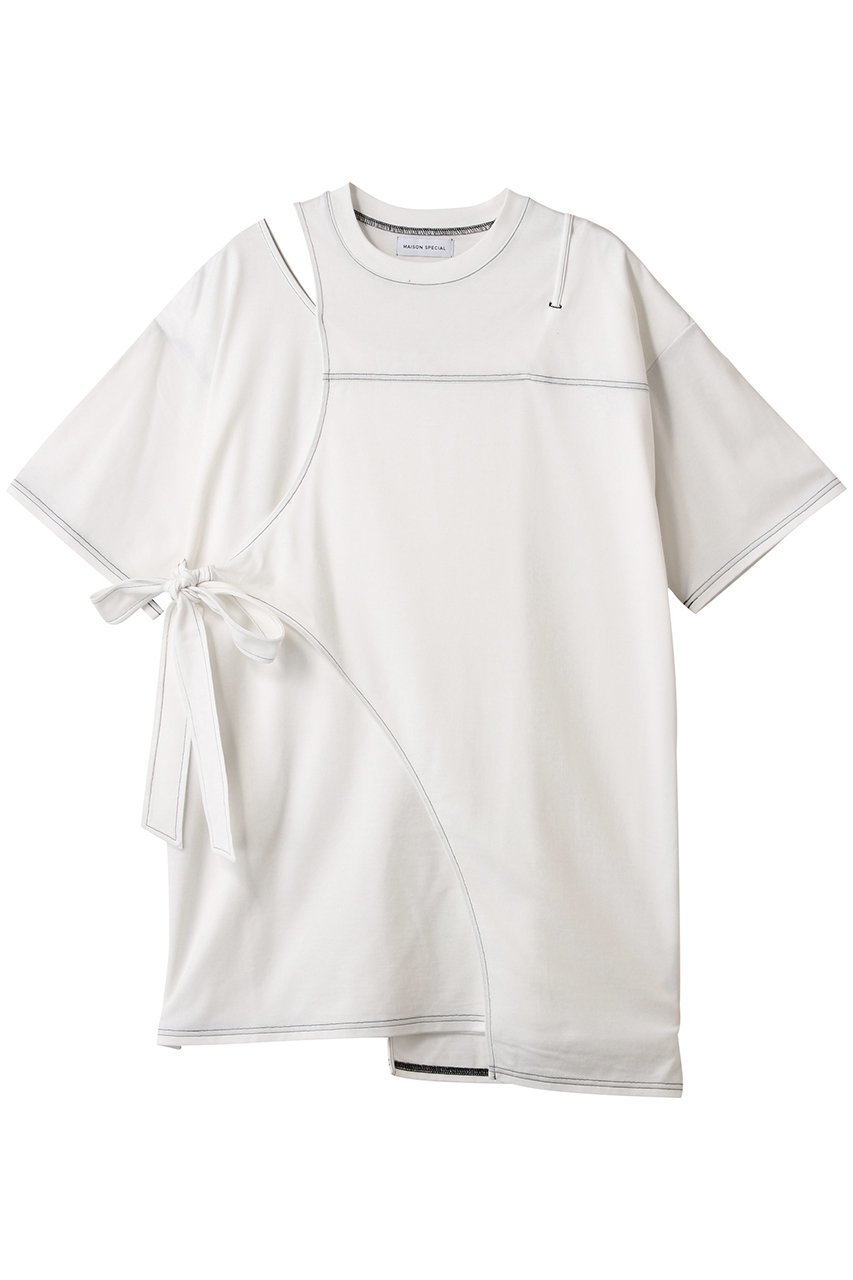 【メゾンスペシャル/MAISON SPECIAL】のCutting Oversized T-shirt/カッティングオーバーTシャツ インテリア・キッズ・メンズ・レディースファッション・服の通販 founy(ファニー) 　ファッション　Fashion　レディースファッション　Fashion for Women　トップス・カットソー　Cut & Sew Tops　シャツ・ブラウス・オフィスカジュアル　Elegant Blouses & Button-Ups　ロングTシャツ・Tシャツ　Longline T-Shirts & Tees　カットソー・ベーシックTシャツ　Cut-and-Sewn Tops / Stretch Tees & Basics　カッティング　Cutting Detail　カットソー　Cut and Sewn Top　ショート　Short, Short Length　スリーブ　Sleeve, Long Sleeve / Short Sleeve　リボン　Ribbon, Bow　おすすめ　Recommended / Our Picks　WHT(ホワイト)|ID: prp329100004899052 ipo3291000000036652783