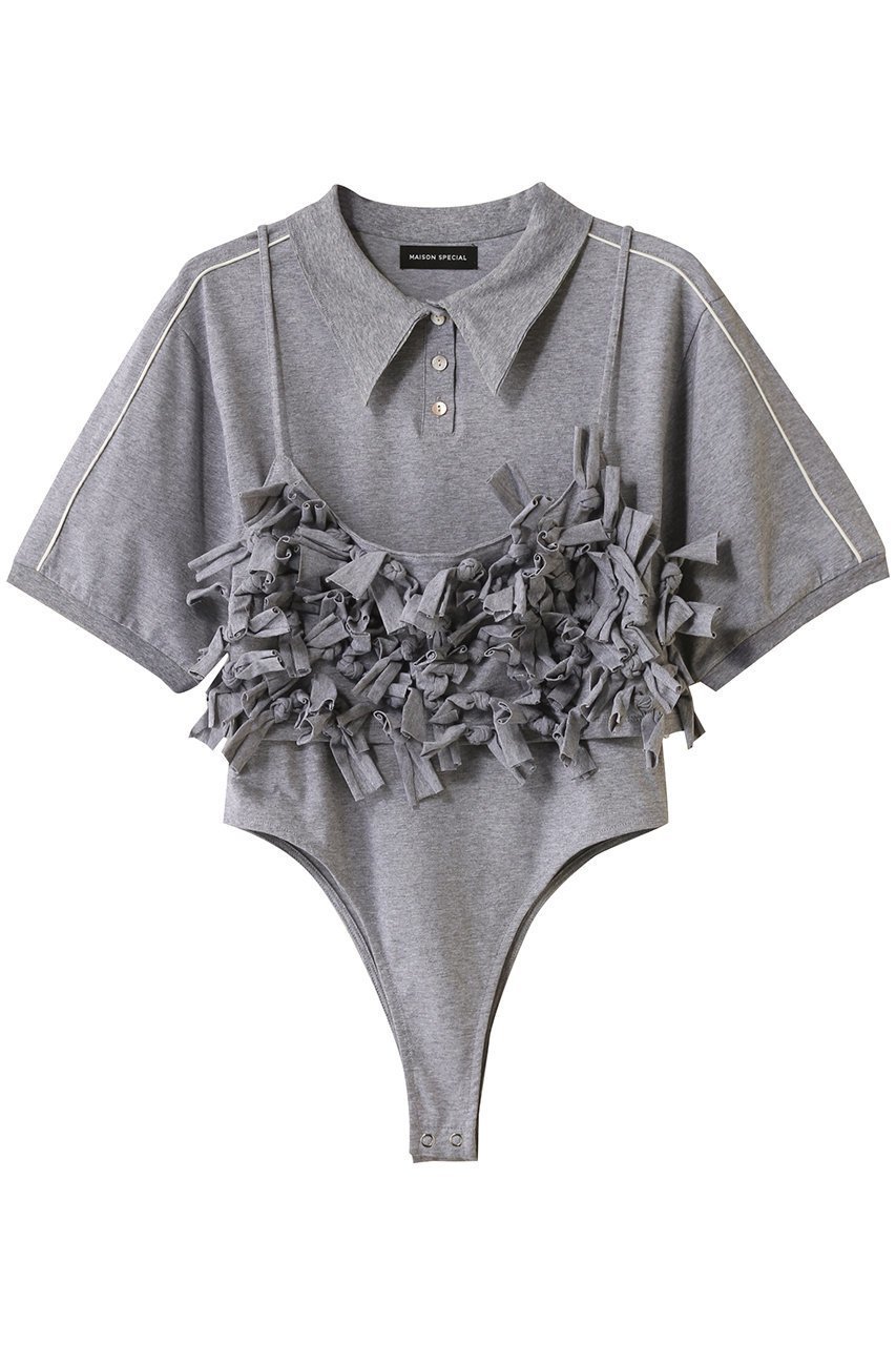 【メゾンスペシャル/MAISON SPECIAL】のRibbon Polo Bodysuit/リボンポロボディスーツ インテリア・キッズ・メンズ・レディースファッション・服の通販 founy(ファニー) 　ファッション　Fashion　レディースファッション　Fashion for Women　トップス・カットソー　Cut & Sew Tops　シャツ・ブラウス・オフィスカジュアル　Elegant Blouses & Button-Ups　ロングTシャツ・Tシャツ　Longline T-Shirts & Tees　カットソー・ベーシックTシャツ　Cut-and-Sewn Tops / Stretch Tees & Basics　カットソー　Cut and Sewn Top　ショート　Short, Short Length　スポーティ　Sporty, Casual Athletic　スリーブ　Sleeve, Long Sleeve / Short Sleeve　セパレート　Separate, Two-Piece　ビスチェ　Bustier, Corset Top　ポロシャツ　Polo Shirt, Collared Tee　リボン　Ribbon, Bow　夏　Summer　GRY(グレー)|ID: prp329100004899057 ipo3291000000036652855