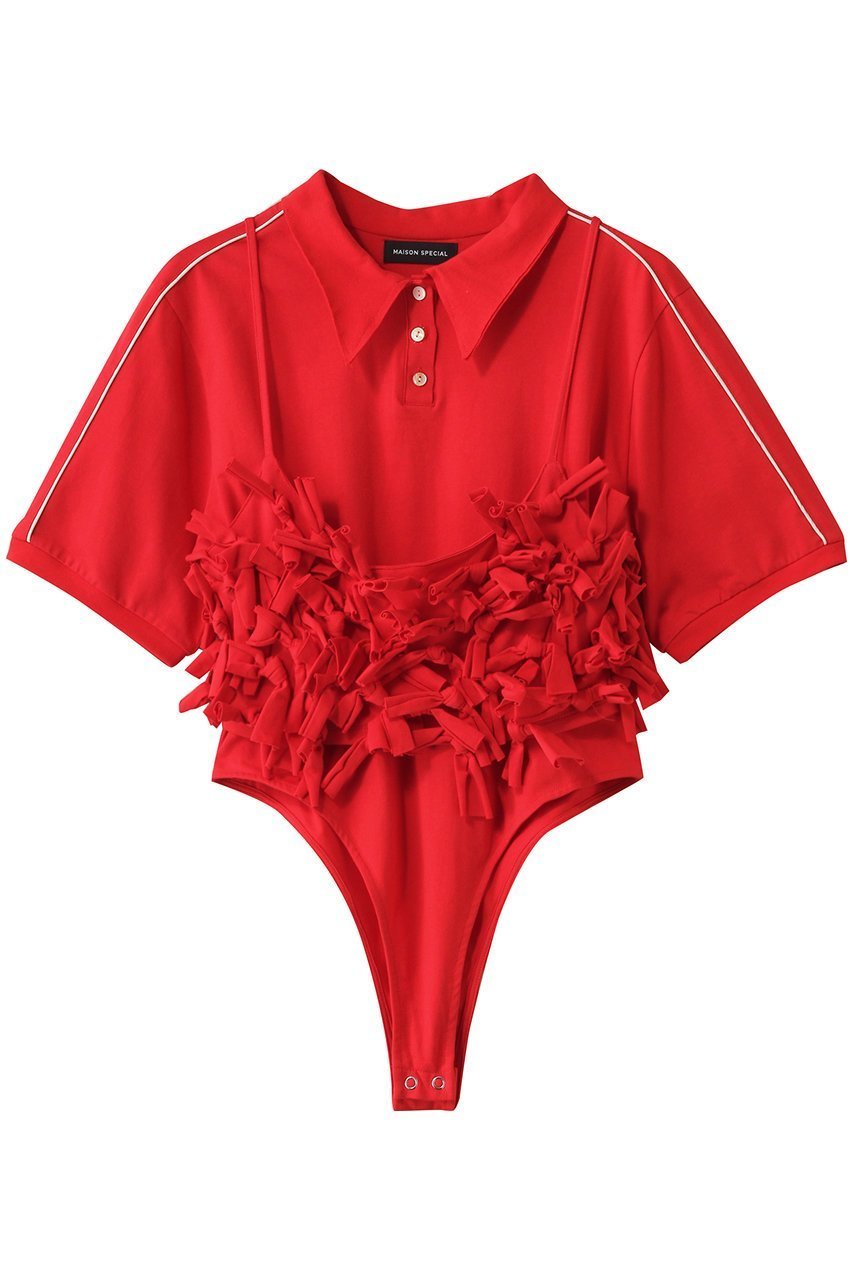 【メゾンスペシャル/MAISON SPECIAL】のRibbon Polo Bodysuit/リボンポロボディスーツ インテリア・キッズ・メンズ・レディースファッション・服の通販 founy(ファニー) 　ファッション　Fashion　レディースファッション　Fashion for Women　トップス・カットソー　Cut & Sew Tops　シャツ・ブラウス・オフィスカジュアル　Elegant Blouses & Button-Ups　ロングTシャツ・Tシャツ　Longline T-Shirts & Tees　カットソー・ベーシックTシャツ　Cut-and-Sewn Tops / Stretch Tees & Basics　カットソー　Cut and Sewn Top　ショート　Short, Short Length　スポーティ　Sporty, Casual Athletic　スリーブ　Sleeve, Long Sleeve / Short Sleeve　セパレート　Separate, Two-Piece　ビスチェ　Bustier, Corset Top　ポロシャツ　Polo Shirt, Collared Tee　リボン　Ribbon, Bow　夏　Summer　RED(レッド)|ID: prp329100004899057 ipo3291000000036652856