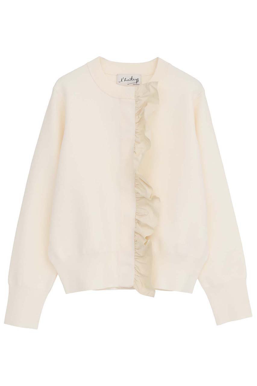 【マルティニーク/martinique】の【l heritage martinique】タフタフリルカーディガン インテリア・キッズ・メンズ・レディースファッション・服の通販 founy(ファニー) ファッション Fashion レディースファッション Fashion for Women トップス・カットソー Cut & Sew Tops ニット Knit Tops & Sweaters カーディガン・羽織り Layered Style Cardigans おすすめ Recommended / Our Picks カーディガン Cardigan, Knitwear ジャカード/ジャガード Jacquard, Woven Pattern ストレッチ Stretch, Stretchy Fabric タフタ Taffeta, Structured Fabric フリル Frill, Ruffle フレア Flare, Flared ブルゾン Blouson, Bomber Jacket ベーシック Basic, Essential 人気 Popular, Best Seller 春 Spring 秋 Autumn 羽織 Haori, Light Jacket アイボリー|ID: prp329100004899263 ipo3291000000036655419