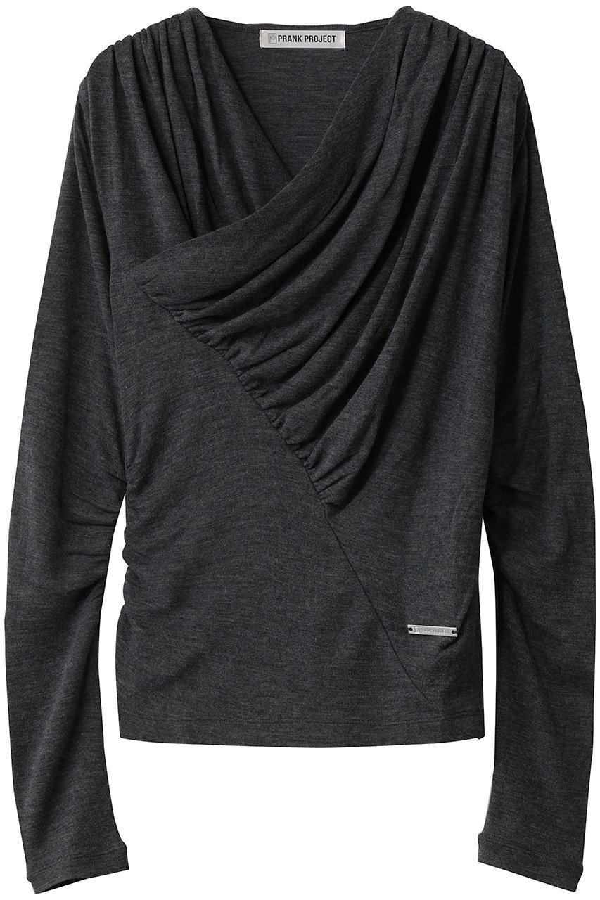 【プランク プロジェクト/PRANK PROJECT】のドレープクロストップス インテリア・キッズ・メンズ・レディースファッション・服の通販 founy(ファニー) 　ファッション　Fashion　レディースファッション　Fashion for Women　トップス・カットソー　Cut & Sew Tops　シャツ・ブラウス・オフィスカジュアル　Elegant Blouses & Button-Ups　ロングTシャツ・Tシャツ　Longline T-Shirts & Tees　カットソー・ベーシックTシャツ　Cut-and-Sewn Tops / Stretch Tees & Basics　おすすめ　Recommended / Our Picks　スリーブ　Sleeve, Long Sleeve / Short Sleeve　デニム　Denim, Jeans Material　ボトム　Bottoms, Lower Wear　ロング　Long, Long-Length　エレガント 上品　Elegant　C.GRY(チャコールグレー)|ID: prp329100004899341 ipo3291000000036656094