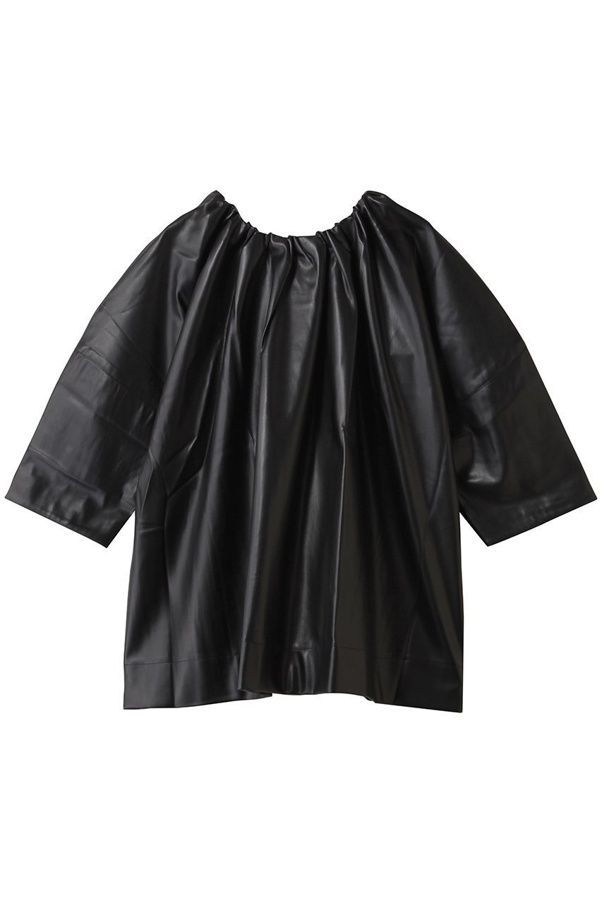 【フォーラム/FOURAM】のFAUX LEATHER SMOCK インテリア・キッズ・メンズ・レディースファッション・服の通販 founy(ファニー) 　ファッション　Fashion　レディースファッション　Fashion for Women　ワンピース　Dresses　チュニック　Tunic Tops & Dresses　インナー　Innerwear　ギャザー　Gathered, Ruffled　チュニック　Tunic, Long Top　BLACK|ID: prp329100004899378 ipo3291000000036656406