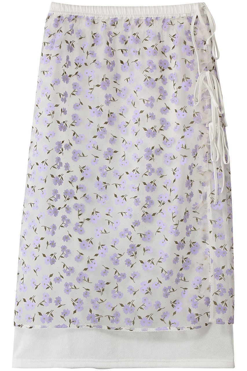 【ミュベール/MUVEIL】のフラワーフロッキープリントレイヤードスカート インテリア・キッズ・メンズ・レディースファッション・服の通販 founy(ファニー) 　ファッション　Fashion　レディースファッション　Fashion for Women　スカート　Skirts　ロングスカート　Long Skirts / Maxi & Midi Skirts　おすすめ　Recommended / Our Picks　オーガンジー　Organza Fabric　プリント　Print, Printed Pattern　リボン　Ribbon, Bow　ロング　Long, Long-Length　エレガント 上品　Elegant　ライラック|ID: prp329100004899499 ipo3291000000036657334