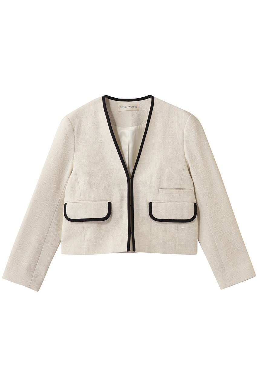 【デザイン ワークス/DESIGN WORKS】のロービングドビーショートパイピングジャケット 人気、トレンドファッション・服の通販 founy(ファニー) 　ファッション　Fashion　レディースファッション　Fashion for Women　アウター　Coat / Outerwear Collection　レディースジャケット・軽アウター　Jackets　ウォーム　Warm Fabric　ショート　Short, Short Length　ジャケット　Jacket, Outerwear　セットアップ　Set-Up, Coordinated Outfit　ツイード　Twill, Twill Weave　バランス　Balance, Style Balance　パイピング　Piping, Trim Design　ベスト　Vest, Waistcoat　ボトム　Bottoms, Lower Wear　モダン　Modern, Contemporary　再入荷　Restock / Back in Stock　 other-1|ID: prp329100004899523 ipo3291000000036657503