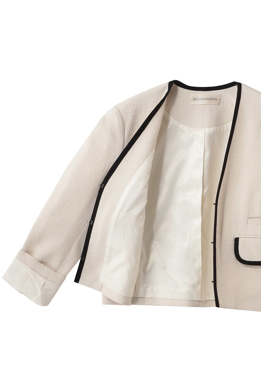 【デザイン ワークス/DESIGN WORKS】のロービングドビーショートパイピングジャケット 人気、トレンドファッション・服の通販 founy(ファニー) 　ファッション　Fashion　レディースファッション　Fashion for Women　アウター　Coat / Outerwear Collection　レディースジャケット・軽アウター　Jackets　ウォーム　Warm Fabric　ショート　Short, Short Length　ジャケット　Jacket, Outerwear　セットアップ　Set-Up, Coordinated Outfit　ツイード　Twill, Twill Weave　バランス　Balance, Style Balance　パイピング　Piping, Trim Design　ベスト　Vest, Waistcoat　ボトム　Bottoms, Lower Wear　モダン　Modern, Contemporary　再入荷　Restock / Back in Stock　other-6|ID: prp329100004899523 ipo3291000000036657512