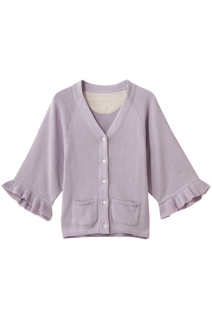 【ナナデコール/nanadecor】のオーガニックコットンフリルカーディガン インテリア・キッズ・メンズ・レディースファッション・服の通販 founy(ファニー) 　ファッション　Fashion　レディースファッション　Fashion for Women　トップス・カットソー　Cut & Sew Tops　ニット　Knit Tops & Sweaters　カーディガン・羽織り　Layered Style Cardigans　カーディガン　Cardigan, Knitwear　フリル　Frill, Ruffle　ポケット　Pocket, Pocket Detail　新作・新入荷　New Arrivals / New In　ラベンダー|ID: prp329100004899642 ipo3291000000036658936