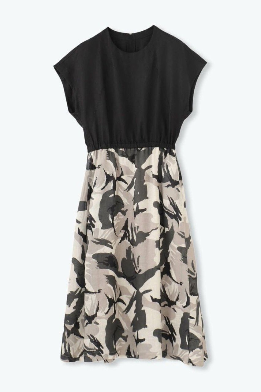 【レリル/lelill】の迷彩コンビOP インテリア・キッズ・メンズ・レディースファッション・服の通販 founy(ファニー) 　ファッション　Fashion　レディースファッション　Fashion for Women　ワンピース　Dresses　チュニック　Tunic Tops & Dresses　コンビ　Combo, Combination Style　タフタ　Taffeta, Structured Fabric　チュニック　Tunic, Long Top　フィット　Fit, Slim Fit　フェミニン　Feminine, Girly　フレア　Flare, Flared　プリント　Print, Printed Pattern　ボタニカル　Botanical, Floral Pattern　ミリタリー　Military, Army Style　リネン　Linen, Linen Fabric　エレガント 上品　Elegant　無地　Plain, Solid Color　グレー|ID: prp329100004899700 ipo3291000000036659841