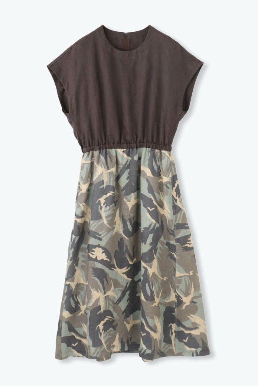 【レリル/lelill】の迷彩コンビOP インテリア・キッズ・メンズ・レディースファッション・服の通販 founy(ファニー) 　ファッション　Fashion　レディースファッション　Fashion for Women　ワンピース　Dresses　チュニック　Tunic Tops & Dresses　コンビ　Combo, Combination Style　タフタ　Taffeta, Structured Fabric　チュニック　Tunic, Long Top　フィット　Fit, Slim Fit　フェミニン　Feminine, Girly　フレア　Flare, Flared　プリント　Print, Printed Pattern　ボタニカル　Botanical, Floral Pattern　ミリタリー　Military, Army Style　リネン　Linen, Linen Fabric　エレガント 上品　Elegant　無地　Plain, Solid Color　カーキ|ID: prp329100004899700 ipo3291000000036659842