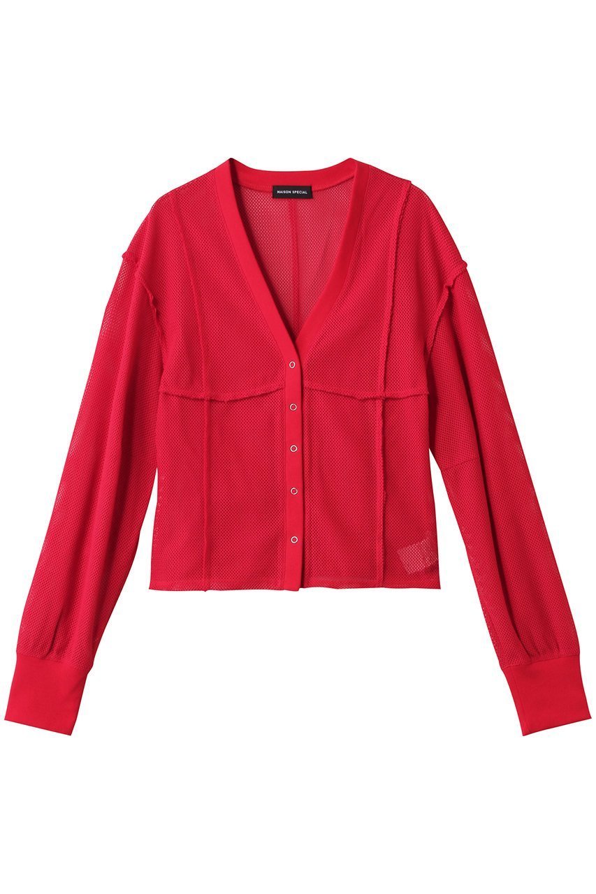 【メゾンスペシャル/MAISON SPECIAL】のMesh Cardigan/メッシュカーディガン インテリア・キッズ・メンズ・レディースファッション・服の通販 founy(ファニー) 　ファッション　Fashion　レディースファッション　Fashion for Women　トップス・カットソー　Cut & Sew Tops　カーディガン・羽織り　Layered Style Cardigans　シャツ・ブラウス・オフィスカジュアル　Elegant Blouses & Button-Ups　ロングTシャツ・Tシャツ　Longline T-Shirts & Tees　カットソー・ベーシックTシャツ　Cut-and-Sewn Tops / Stretch Tees & Basics　エアリー　Airy Texture　カーディガン　Cardigan, Knitwear　シェイプ　Shape, Slim Fit　スリーブ　Sleeve, Long Sleeve / Short Sleeve　メッシュ　Mesh, Net Fabric　夏　Summer　旅行　Travel　RED(レッド)|ID: prp329100004899740 ipo3291000000036659996