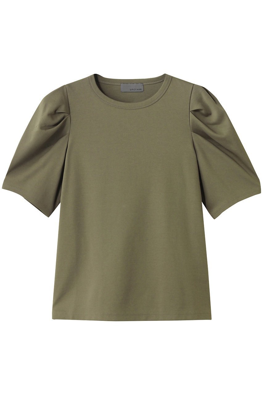 【アンクレイヴ/uncrave】のダブルフェイスジャージー ボリュームスリーブカットソー インテリア・キッズ・メンズ・レディースファッション・服の通販 founy(ファニー) 　ファッション　Fashion　レディースファッション　Fashion for Women　トップス・カットソー　Cut & Sew Tops　シャツ・ブラウス・オフィスカジュアル　Elegant Blouses & Button-Ups　ロングTシャツ・Tシャツ　Longline T-Shirts & Tees　カットソー・ベーシックTシャツ　Cut-and-Sewn Tops / Stretch Tees & Basics　ボリューム袖・フリルスリーブブラウス　Voluminous & Ruffle Sleeves / Puffy Sleeve Tops　カットソー　Cut and Sewn Top　コンパクト　Compact, Small Size　ショート　Short, Short Length　シルケット　Silket, Silky Cotton　スリーブ　Sleeve, Long Sleeve / Short Sleeve　トレンド　Trend, Trending Now　モダン　Modern, Contemporary　オリーブ|ID: prp329100004899778 ipo3291000000036660421