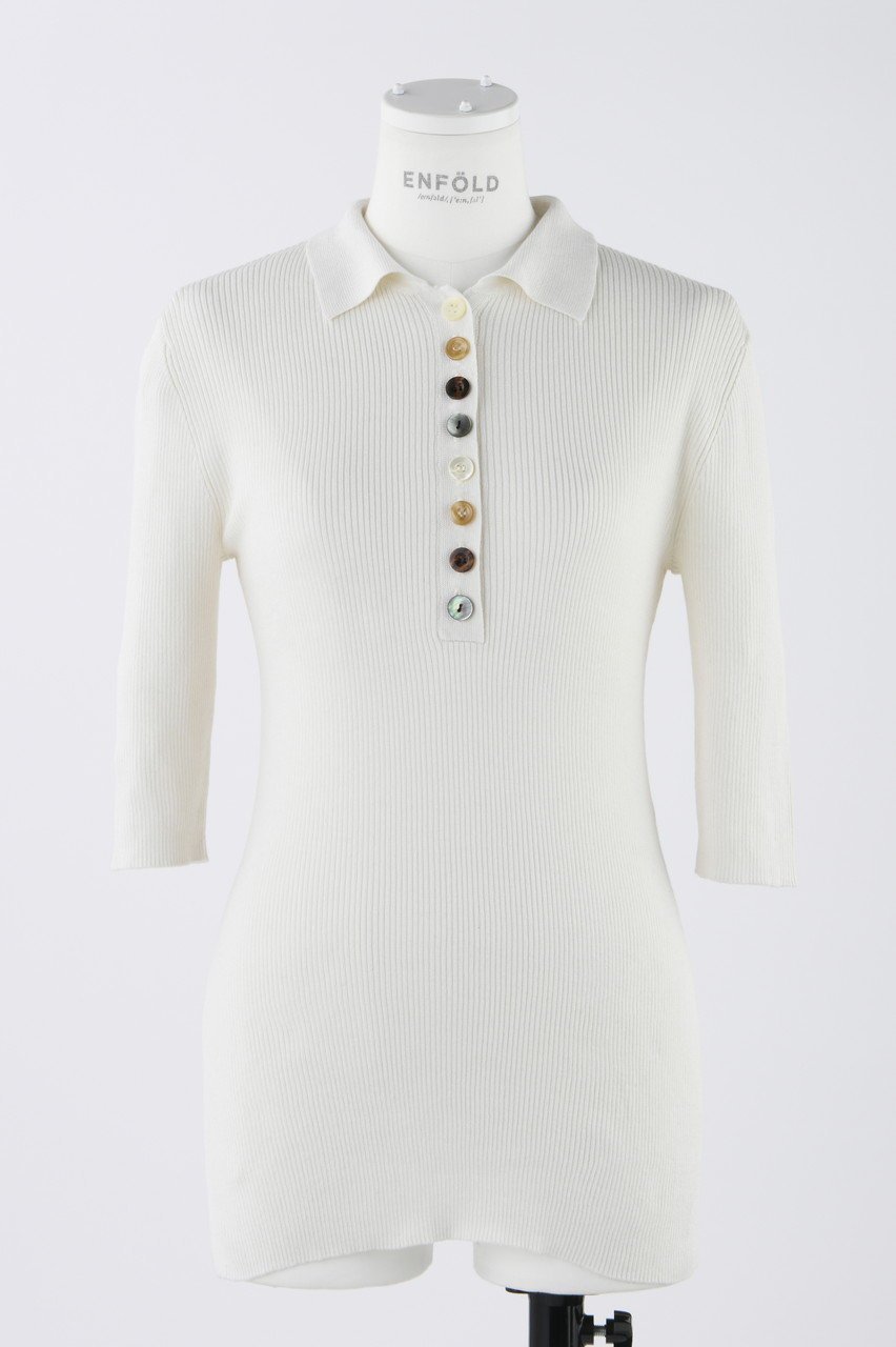 【エンフォルド/ENFOLD】のリブ5分ポロ 人気、トレンドファッション・服の通販 founy(ファニー) ファッション Fashion レディースファッション Fashion for Women トップス・カットソー Cut & Sew Tops シャツ・ブラウス・オフィスカジュアル Elegant Blouses & Button-Ups ロングTシャツ・Tシャツ Longline T-Shirts & Tees カットソー・ベーシックTシャツ Cut-and-Sewn Tops / Stretch Tees & Basics なめらか Smooth, Silky Texture サマー Summer, Summer Style ショート Short, Short Length シルク Silk, 100% Silk スリット Slit, Slit Detail スリーブ Sleeve, Long Sleeve / Short Sleeve other-1|ID: prp329100004900441 ipo3291000000036667126