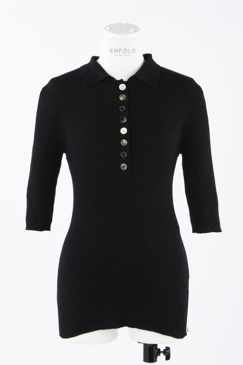 【エンフォルド/ENFOLD】のリブ5分ポロ インテリア・キッズ・メンズ・レディースファッション・服の通販 founy(ファニー) ファッション Fashion レディースファッション Fashion for Women トップス・カットソー Cut & Sew Tops シャツ・ブラウス・オフィスカジュアル Elegant Blouses & Button-Ups ロングTシャツ・Tシャツ Longline T-Shirts & Tees カットソー・ベーシックTシャツ Cut-and-Sewn Tops / Stretch Tees & Basics なめらか Smooth, Silky Texture サマー Summer, Summer Style ショート Short, Short Length シルク Silk, 100% Silk スリット Slit, Slit Detail スリーブ Sleeve, Long Sleeve / Short Sleeve ブラック|ID: prp329100004900441 ipo3291000000036667129