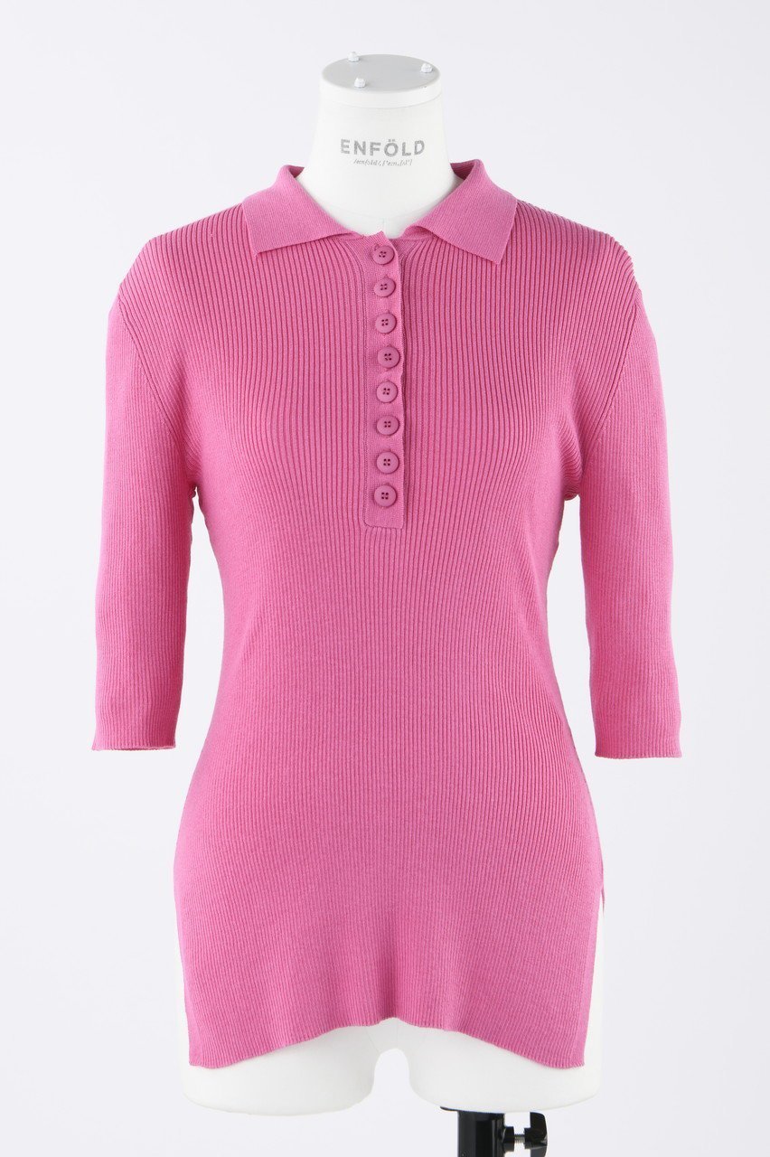 【エンフォルド/ENFOLD】のリブ5分ポロ インテリア・キッズ・メンズ・レディースファッション・服の通販 founy(ファニー) ファッション Fashion レディースファッション Fashion for Women トップス・カットソー Cut & Sew Tops シャツ・ブラウス・オフィスカジュアル Elegant Blouses & Button-Ups ロングTシャツ・Tシャツ Longline T-Shirts & Tees カットソー・ベーシックTシャツ Cut-and-Sewn Tops / Stretch Tees & Basics なめらか Smooth, Silky Texture サマー Summer, Summer Style ショート Short, Short Length シルク Silk, 100% Silk スリット Slit, Slit Detail スリーブ Sleeve, Long Sleeve / Short Sleeve ライトピンク|ID: prp329100004900441 ipo3291000000036667131