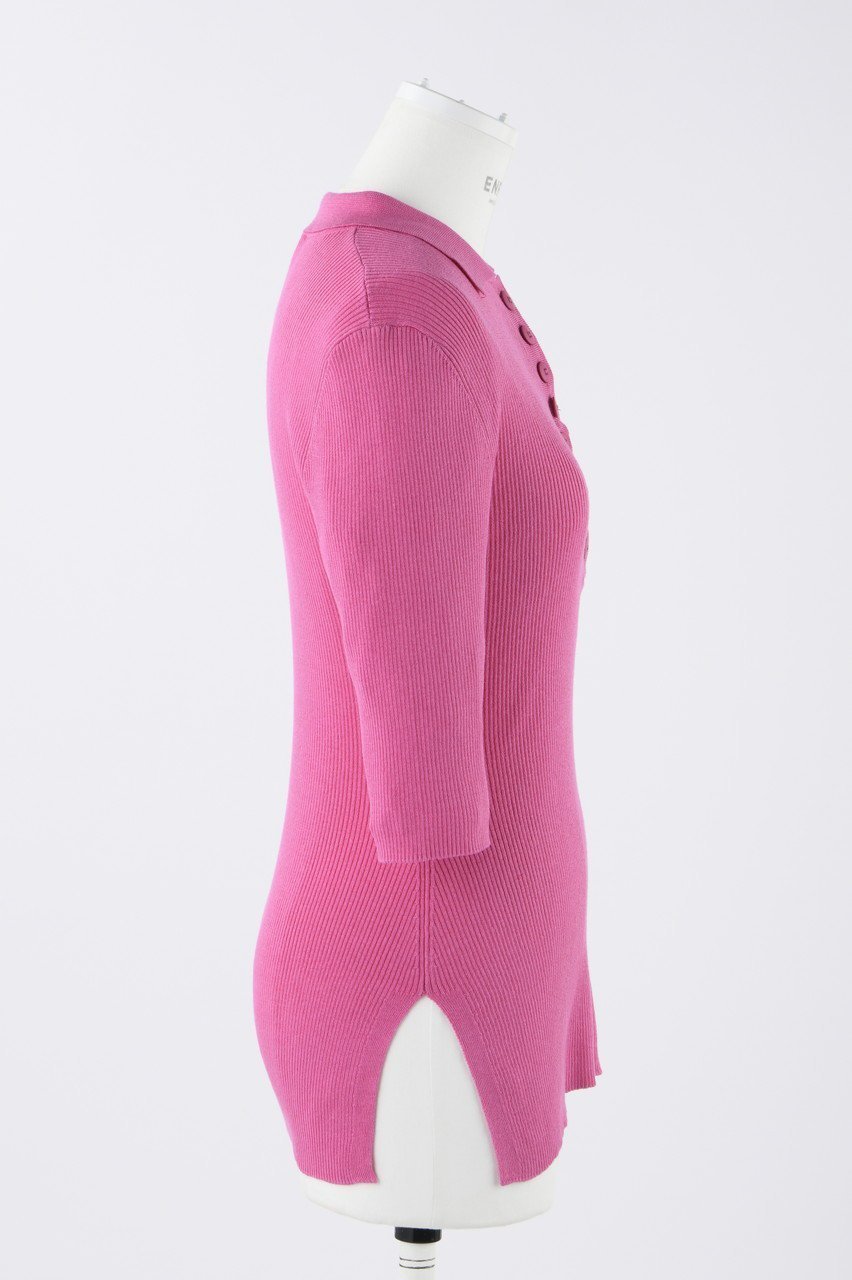 【エンフォルド/ENFOLD】のリブ5分ポロ 人気、トレンドファッション・服の通販 founy(ファニー) ファッション Fashion レディースファッション Fashion for Women トップス・カットソー Cut & Sew Tops シャツ・ブラウス・オフィスカジュアル Elegant Blouses & Button-Ups ロングTシャツ・Tシャツ Longline T-Shirts & Tees カットソー・ベーシックTシャツ Cut-and-Sewn Tops / Stretch Tees & Basics なめらか Smooth, Silky Texture サマー Summer, Summer Style ショート Short, Short Length シルク Silk, 100% Silk スリット Slit, Slit Detail スリーブ Sleeve, Long Sleeve / Short Sleeve other-4|ID: prp329100004900441 ipo3291000000036667135