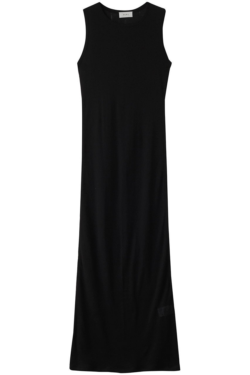 【ガリャルダガランテ/GALLARDAGALANTE】の【PEAS】シアーテレコワンピース インテリア・キッズ・メンズ・レディースファッション・服の通販 founy(ファニー) 　ファッション　Fashion　レディースファッション　Fashion for Women　ワンピース　Dresses　チュニック　Tunic Tops & Dresses　シアー　Sheer, See-Through　スリット　Slit, Slit Detail　チュニック　Tunic, Long Top　テレコ　Ribbed, Rib Stitch　デニム　Denim, Jeans Material　フィット　Fit, Slim Fit　ロング　Long, Long-Length　ブラック|ID: prp329100004900707 ipo3291000000036670137