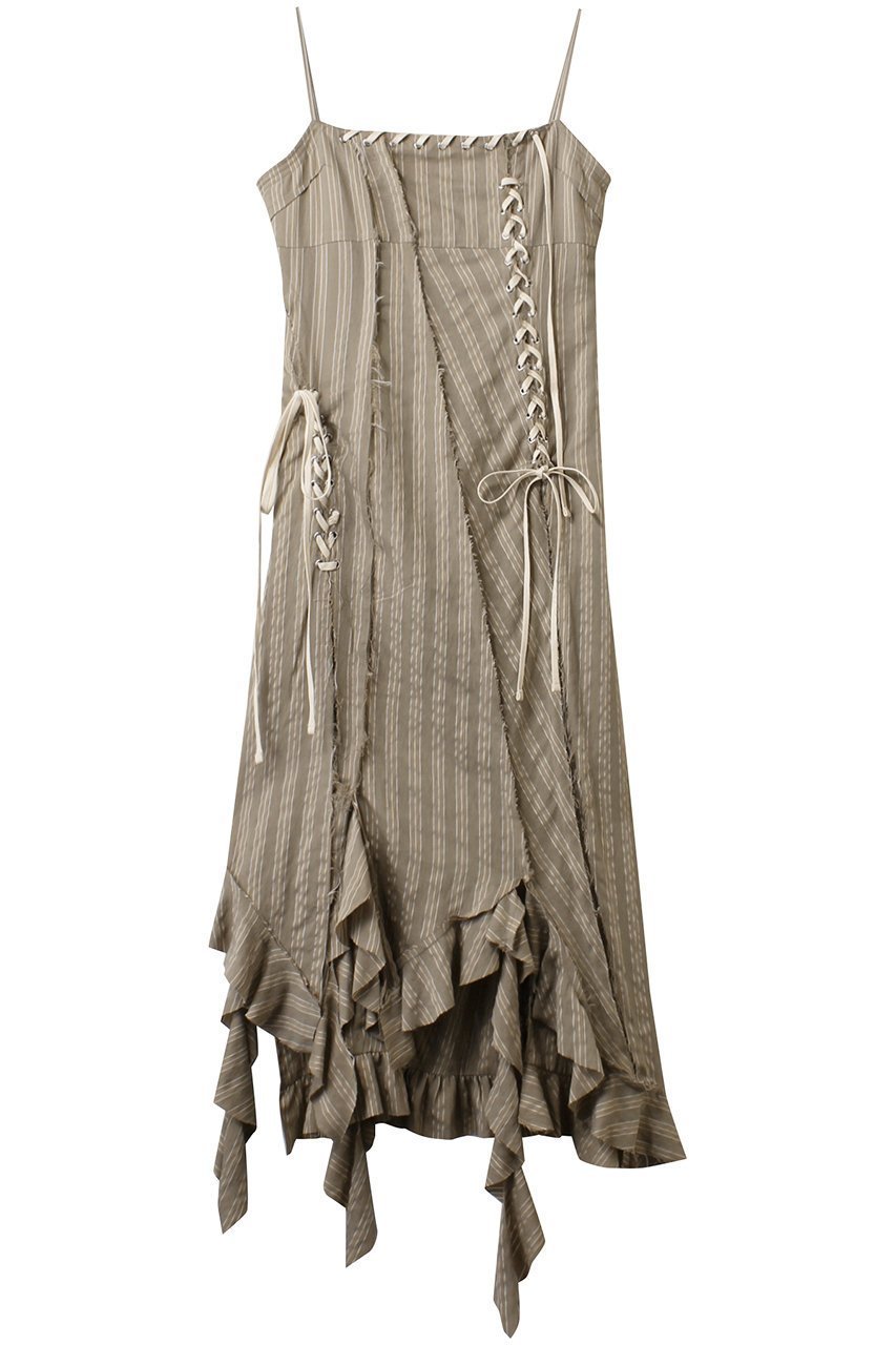 【プランク プロジェクト/PRANK PROJECT】のラッフルレースアップストライプワンピ / Ruffle Lace-Up Stripe Onepiece インテリア・キッズ・メンズ・レディースファッション・服の通販 founy(ファニー) 　ファッション　Fashion　レディースファッション　Fashion for Women　ワンピース　Dresses　チュニック　Tunic Tops & Dresses　おすすめ　Recommended / Our Picks　キャミワンピース　Cami Dress, Slip Dress　ストライプ　Stripe, Striped Pattern　チュニック　Tunic, Long Top　レース　Lace, Lace Fabric　ロング　Long, Long-Length　エレガント 上品　Elegant　G.BGE(グレーベージュ)|ID: prp329100004900726 ipo3291000000036670277