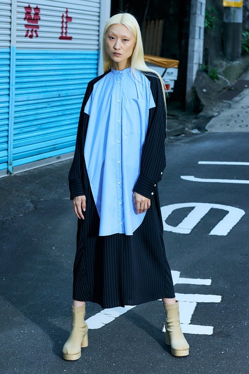 【エンフォルド/ENFOLD】のPEピンストライプ SH Docking DRS/ドレス 人気、トレンドファッション・服の通販 founy(ファニー) 　ファッション　Fashion　レディースファッション　Fashion for Women　ワンピース　Dresses　フォーマル・パーティードレス・結婚式用ドレス　Elegant & Casual Dresses　チュニック　Tunic Tops & Dresses　エレガント 上品　Elegant　ストライプ　Stripe, Striped Pattern　センター　Center, Center Line　チュニック　Tunic, Long Top　ドッキング　Docking, Mixed Material　ドレス　Dress, One-Piece　フロント　Front, Front Design　ロング　Long, Long-Length　other-8|ID: prp329100004900729 ipo3291000000036670308