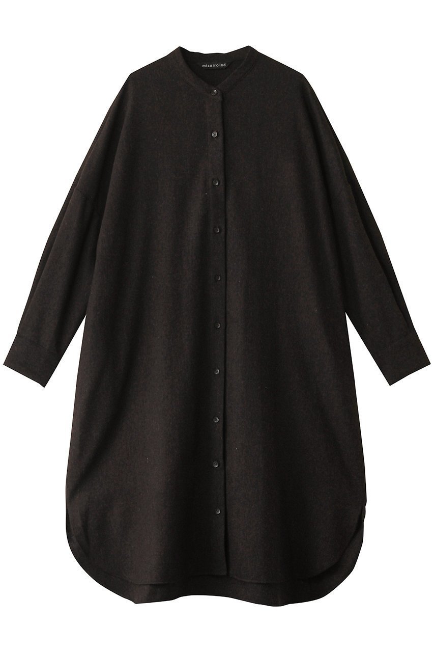 【ミズイロ インド/mizuiro ind】のstand collar shirt OP ワンピース インテリア・キッズ・メンズ・レディースファッション・服の通販 founy(ファニー) 　ファッション　Fashion　レディースファッション　Fashion for Women　ワンピース　Dresses　チュニック　Tunic Tops & Dresses　おすすめ　Recommended / Our Picks　サテン　Satin, Glossy Fabric　スタンド　Stand Collar, Upright Stand　チュニック　Tunic, Long Top　ロング　Long, Long-Length　エレガント 上品　Elegant　brown|ID: prp329100004900784 ipo3291000000036670769
