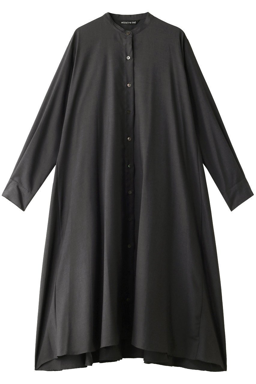【ミズイロ インド/mizuiro ind】のバンドカラーフレアシャツワンピース インテリア・キッズ・メンズ・レディースファッション・服の通販 founy(ファニー) 　ファッション　Fashion　レディースファッション　Fashion for Women　ワンピース　Dresses　シャツワンピース / 1枚で着映えコーデ　Shirt Dresses　チュニック　Tunic Tops & Dresses　シンプル　Simple, Minimal　チュニック　Tunic, Long Top　フレア　Flare, Flared　ロング　Long, Long-Length　羽織　Haori, Light Jacket　チャコールグレー|ID: prp329100004900949 ipo3291000000036672867