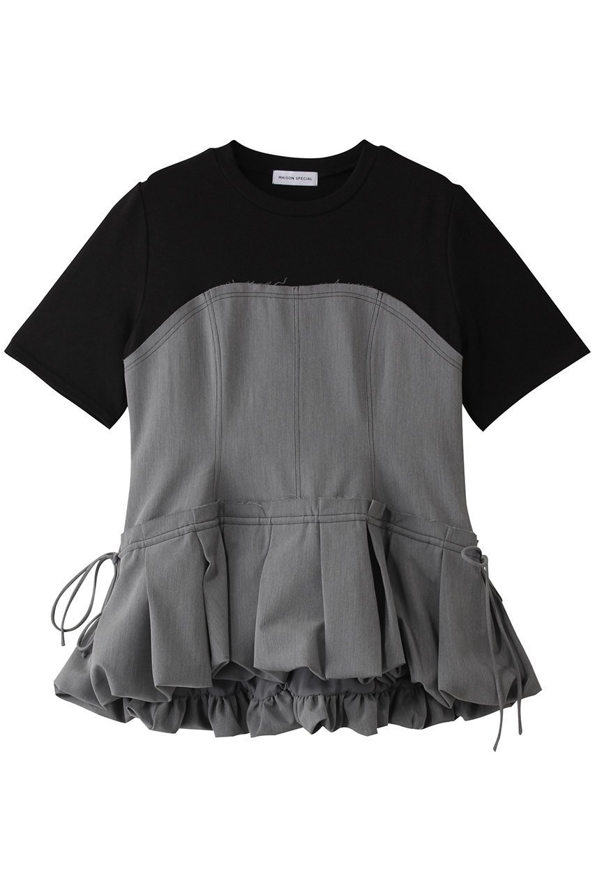 【メゾンスペシャル/MAISON SPECIAL】のDocking Balloon Hem T-shirt/ドッキングバルーンヘムTシャツ インテリア・キッズ・メンズ・レディースファッション・服の通販 founy(ファニー) ファッション Fashion レディースファッション Fashion for Women トップス・カットソー Cut & Sew Tops シャツ・ブラウス・オフィスカジュアル Elegant Blouses & Button-Ups ロングTシャツ・Tシャツ Longline T-Shirts & Tees カットソー・ベーシックTシャツ Cut-and-Sewn Tops / Stretch Tees & Basics コルセット Corset, Bustier ショート Short, Short Length ストレッチ Stretch, Stretchy Fabric スピンドル Spindle, Drawcord スリーブ Sleeve, Long Sleeve / Short Sleeve デニム Denim, Jeans Material おすすめ Recommended / Our Picks エレガント 上品 Elegant GRY(グレー)|ID: prp329100004901009 ipo3291000000036673384