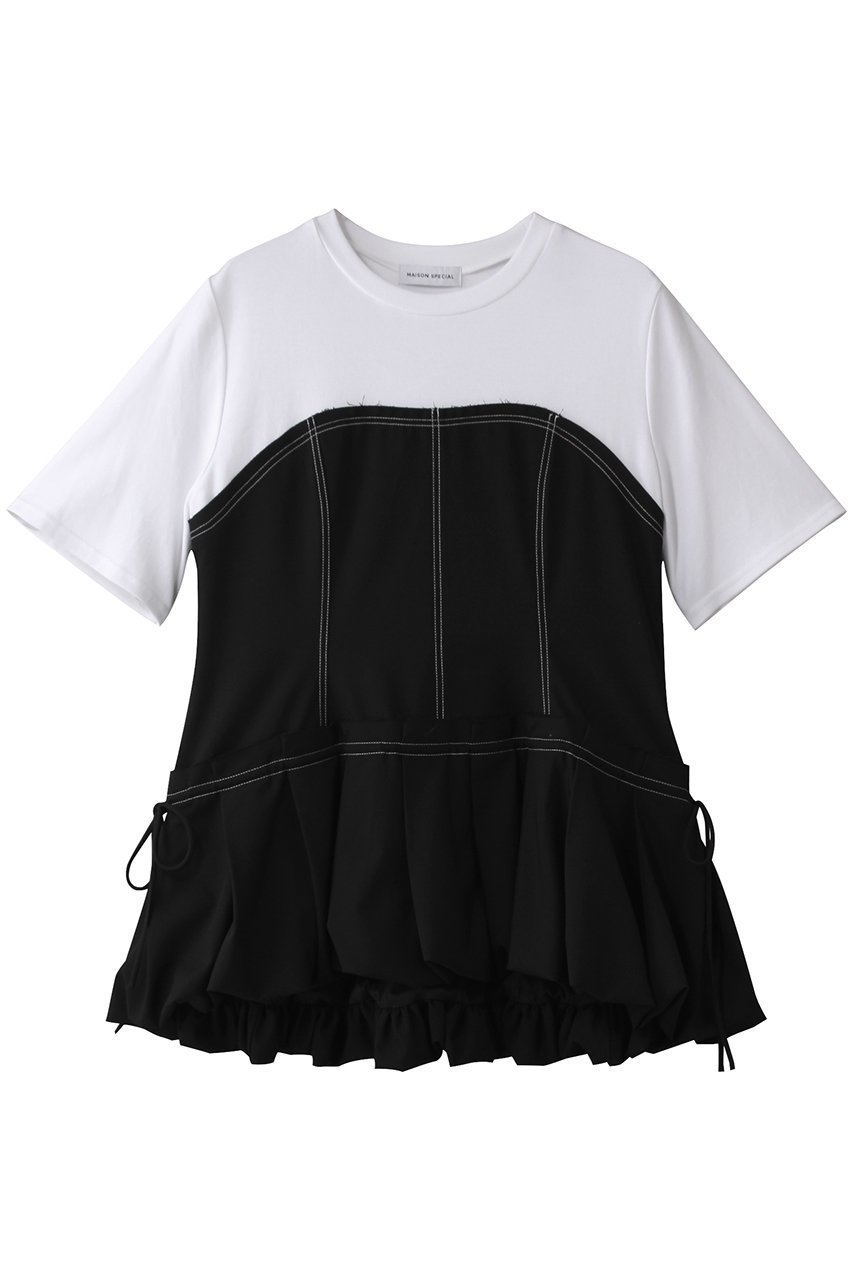 【メゾンスペシャル/MAISON SPECIAL】のDocking Balloon Hem T-shirt/ドッキングバルーンヘムTシャツ インテリア・キッズ・メンズ・レディースファッション・服の通販 founy(ファニー) ファッション Fashion レディースファッション Fashion for Women トップス・カットソー Cut & Sew Tops シャツ・ブラウス・オフィスカジュアル Elegant Blouses & Button-Ups ロングTシャツ・Tシャツ Longline T-Shirts & Tees カットソー・ベーシックTシャツ Cut-and-Sewn Tops / Stretch Tees & Basics コルセット Corset, Bustier ショート Short, Short Length ストレッチ Stretch, Stretchy Fabric スピンドル Spindle, Drawcord スリーブ Sleeve, Long Sleeve / Short Sleeve デニム Denim, Jeans Material おすすめ Recommended / Our Picks エレガント 上品 Elegant BLK(ブラック)|ID: prp329100004901009 ipo3291000000036673386