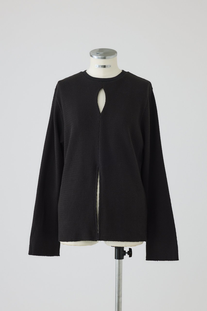 【リムアーク/RIM.ARK】のOpen skin thermal tops/トップス インテリア・キッズ・メンズ・レディースファッション・服の通販 founy(ファニー) 　ファッション　Fashion　レディースファッション　Fashion for Women　トップス・カットソー　Cut & Sew Tops　シャツ・ブラウス・オフィスカジュアル　Elegant Blouses & Button-Ups　ロングTシャツ・Tシャツ　Longline T-Shirts & Tees　カットソー・ベーシックTシャツ　Cut-and-Sewn Tops / Stretch Tees & Basics　オーバル　Oval Design　サーマル　Thermal, Waffle Knit　スリーブ　Sleeve, Long Sleeve / Short Sleeve　フロント　Front, Front Design　モダン　Modern, Contemporary　ロング　Long, Long-Length　ブラック|ID: prp329100004901159 ipo3291000000036674733