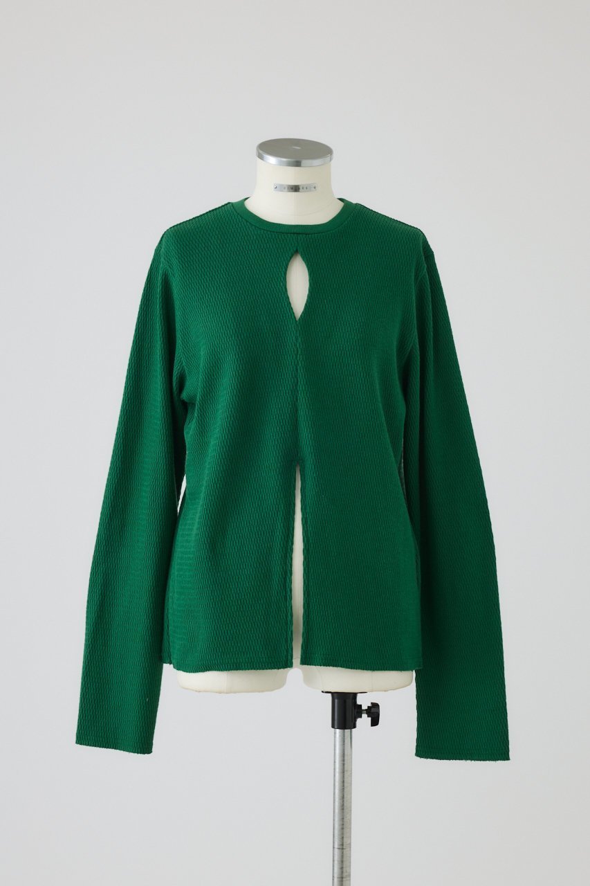 【リムアーク/RIM.ARK】のOpen skin thermal tops/トップス インテリア・キッズ・メンズ・レディースファッション・服の通販 founy(ファニー) 　ファッション　Fashion　レディースファッション　Fashion for Women　トップス・カットソー　Cut & Sew Tops　シャツ・ブラウス・オフィスカジュアル　Elegant Blouses & Button-Ups　ロングTシャツ・Tシャツ　Longline T-Shirts & Tees　カットソー・ベーシックTシャツ　Cut-and-Sewn Tops / Stretch Tees & Basics　オーバル　Oval Design　サーマル　Thermal, Waffle Knit　スリーブ　Sleeve, Long Sleeve / Short Sleeve　フロント　Front, Front Design　モダン　Modern, Contemporary　ロング　Long, Long-Length　グリーン|ID: prp329100004901159 ipo3291000000036674734