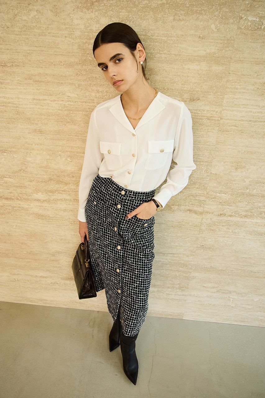 【エムダブリュー/MW】のMONOTONE チェック ツイード スカート 人気、トレンドファッション・服の通販 founy(ファニー) 　ファッション　Fashion　レディースファッション　Fashion for Women　スカート　Skirts　ワンピース　Dresses　おすすめ　Recommended / Our Picks　オケージョン　Occasion Wear　セレモニー　Ceremony　チェック　Check, Plaid, Tartan　チュニック　Tunic, Long Top　ツイード　Twill, Twill Weave　バランス　Balance, Style Balance　フロント　Front, Front Design　モノトーン　Monotone, Black and White　ラグジュアリー　Luxury, Elegant　ロング　Long, Long-Length　other-7|ID: prp329100004901262 ipo3291000000036675858