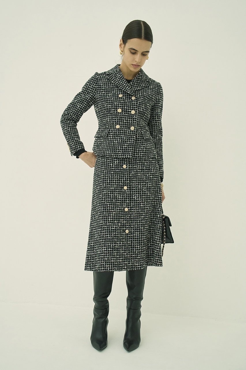 【エムダブリュー/MW】のMONOTONE チェック ツイード スカート 人気、トレンドファッション・服の通販 founy(ファニー) 　ファッション　Fashion　レディースファッション　Fashion for Women　スカート　Skirts　ワンピース　Dresses　おすすめ　Recommended / Our Picks　オケージョン　Occasion Wear　セレモニー　Ceremony　チェック　Check, Plaid, Tartan　チュニック　Tunic, Long Top　ツイード　Twill, Twill Weave　バランス　Balance, Style Balance　フロント　Front, Front Design　モノトーン　Monotone, Black and White　ラグジュアリー　Luxury, Elegant　ロング　Long, Long-Length　other-8|ID: prp329100004901262 ipo3291000000036675859