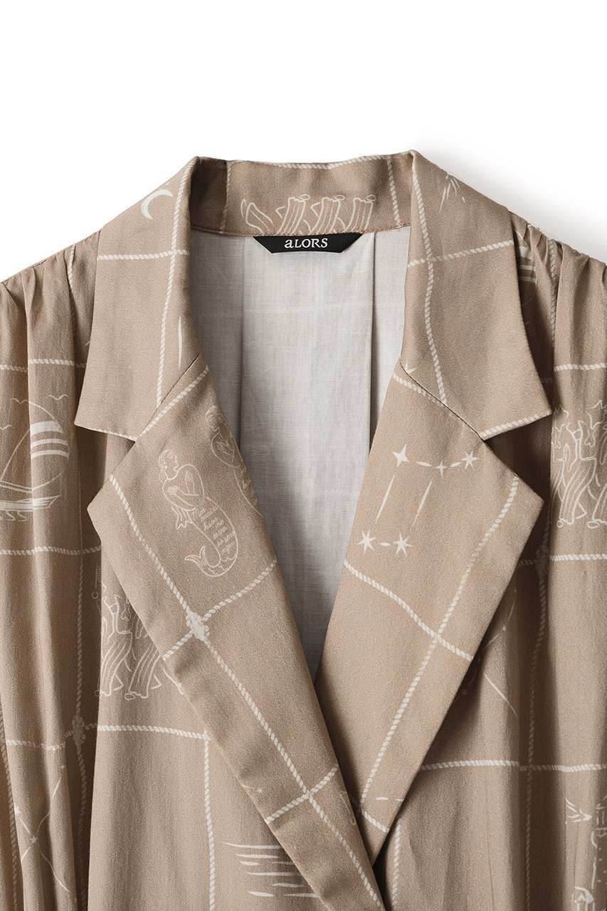 【アロー/aLORS】のRobe marine ”Astrifera” ワンピース 人気、トレンドファッション・服の通販 founy(ファニー) 　ファッション　Fashion　レディースファッション　Fashion for Women　ワンピース　Dresses　チュニック　Tunic Tops & Dresses　ギャザー　Gathered, Ruffled　サテン　Satin, Glossy Fabric　ダブル　Double, Double-Breasted　チュニック　Tunic, Long Top　ドレープ　Drape, Draping Fabric　プリント　Print, Printed Pattern　ロング　Long, Long-Length　夏　Summer　other-8|ID: prp329100004901265 ipo3291000000036675884