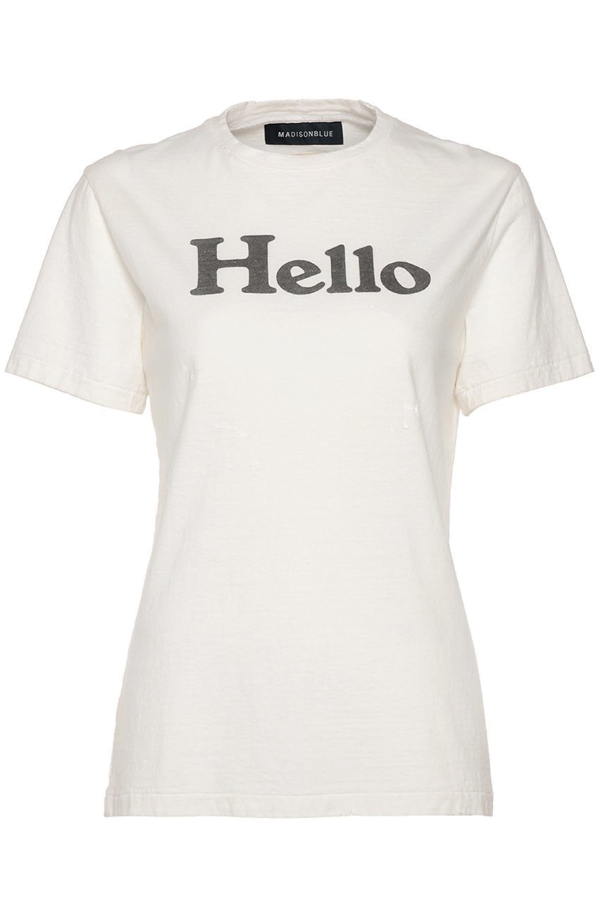 【マディソンブルー/MADISONBLUE】のVINTAGE HELLO TEE ヴィンテージHELLO Tシャツ インテリア・キッズ・メンズ・レディースファッション・服の通販 founy(ファニー) ファッション Fashion レディースファッション Fashion for Women トップス・カットソー Cut & Sew Tops シャツ・ブラウス・オフィスカジュアル Elegant Blouses & Button-Ups ロングTシャツ・Tシャツ Longline T-Shirts & Tees カットソー・ベーシックTシャツ Cut-and-Sewn Tops / Stretch Tees & Basics ショート Short, Short Length スリーブ Sleeve, Long Sleeve / Short Sleeve ダメージ Distressed, Destroyed ハンド Hand, Handmade ヴィンテージ Vintage Style ホワイト|ID: prp329100004901307 ipo3291000000036676292