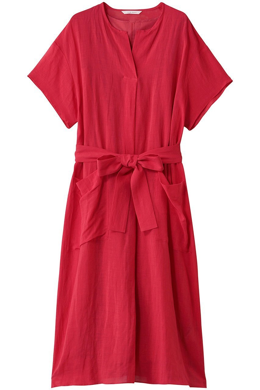 【プレインピープル/PLAIN PEOPLE】のナチュラルリネンガーゼ半袖ワンピース インテリア・キッズ・メンズ・レディースファッション・服の通販 founy(ファニー) 　ファッション　Fashion　レディースファッション　Fashion for Women　ワンピース　Dresses　チュニック　Tunic Tops & Dresses　アンダー　Underwear Essentials　シアー　Sheer, See-Through　チュニック　Tunic, Long Top　ドレス　Dress, One-Piece　フェミニン　Feminine, Girly　ポケット　Pocket, Pocket Detail　リネン　Linen, Linen Fabric　リボン　Ribbon, Bow　ロング　Long, Long-Length　半袖　Short Sleeve, Half Sleeve　レッド|ID: prp329100004901337 ipo3291000000036676655