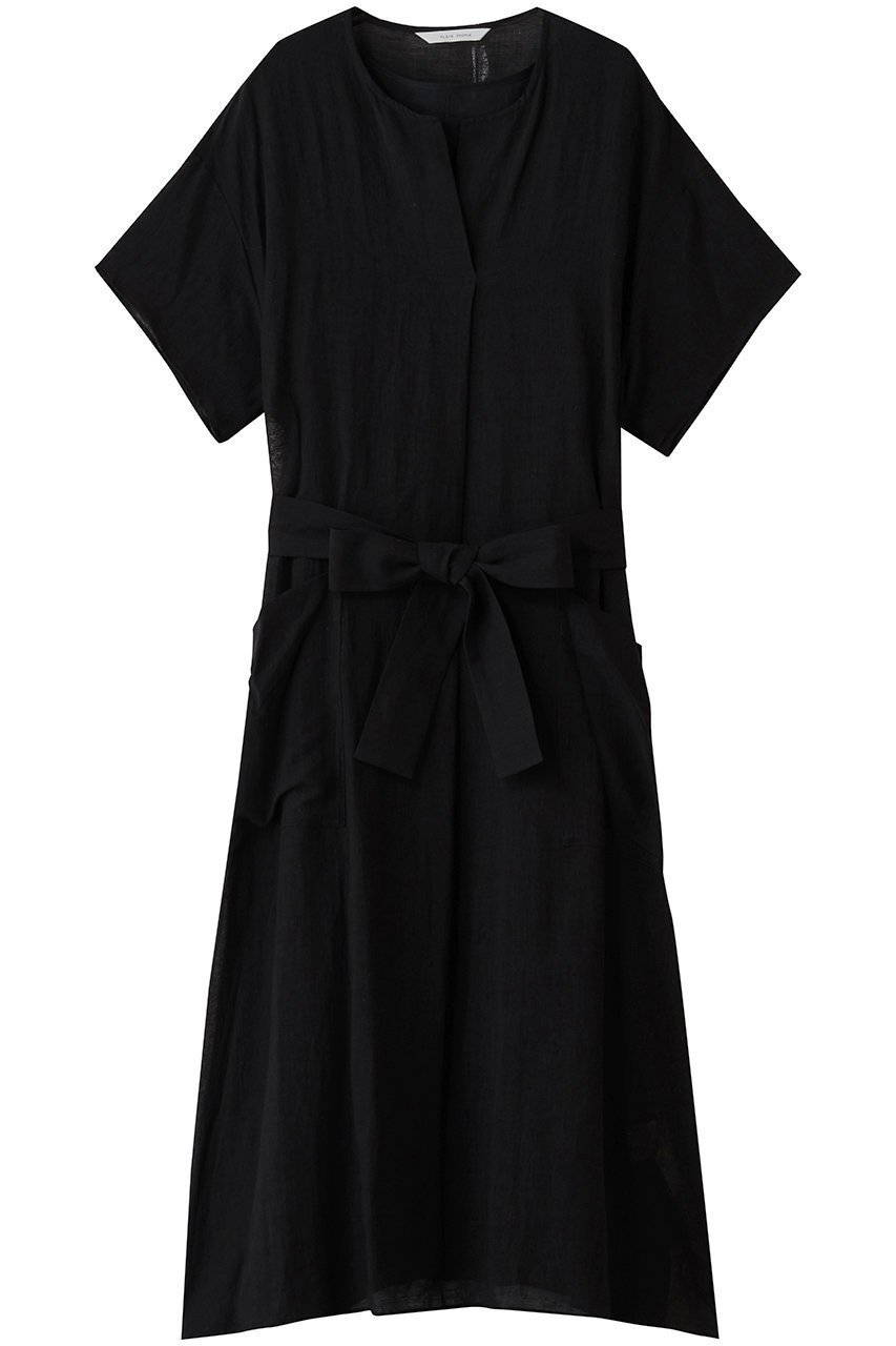 【プレインピープル/PLAIN PEOPLE】のナチュラルリネンガーゼ半袖ワンピース インテリア・キッズ・メンズ・レディースファッション・服の通販 founy(ファニー) 　ファッション　Fashion　レディースファッション　Fashion for Women　ワンピース　Dresses　チュニック　Tunic Tops & Dresses　アンダー　Underwear Essentials　シアー　Sheer, See-Through　チュニック　Tunic, Long Top　ドレス　Dress, One-Piece　フェミニン　Feminine, Girly　ポケット　Pocket, Pocket Detail　リネン　Linen, Linen Fabric　リボン　Ribbon, Bow　ロング　Long, Long-Length　半袖　Short Sleeve, Half Sleeve　ブラック|ID: prp329100004901337 ipo3291000000036676656