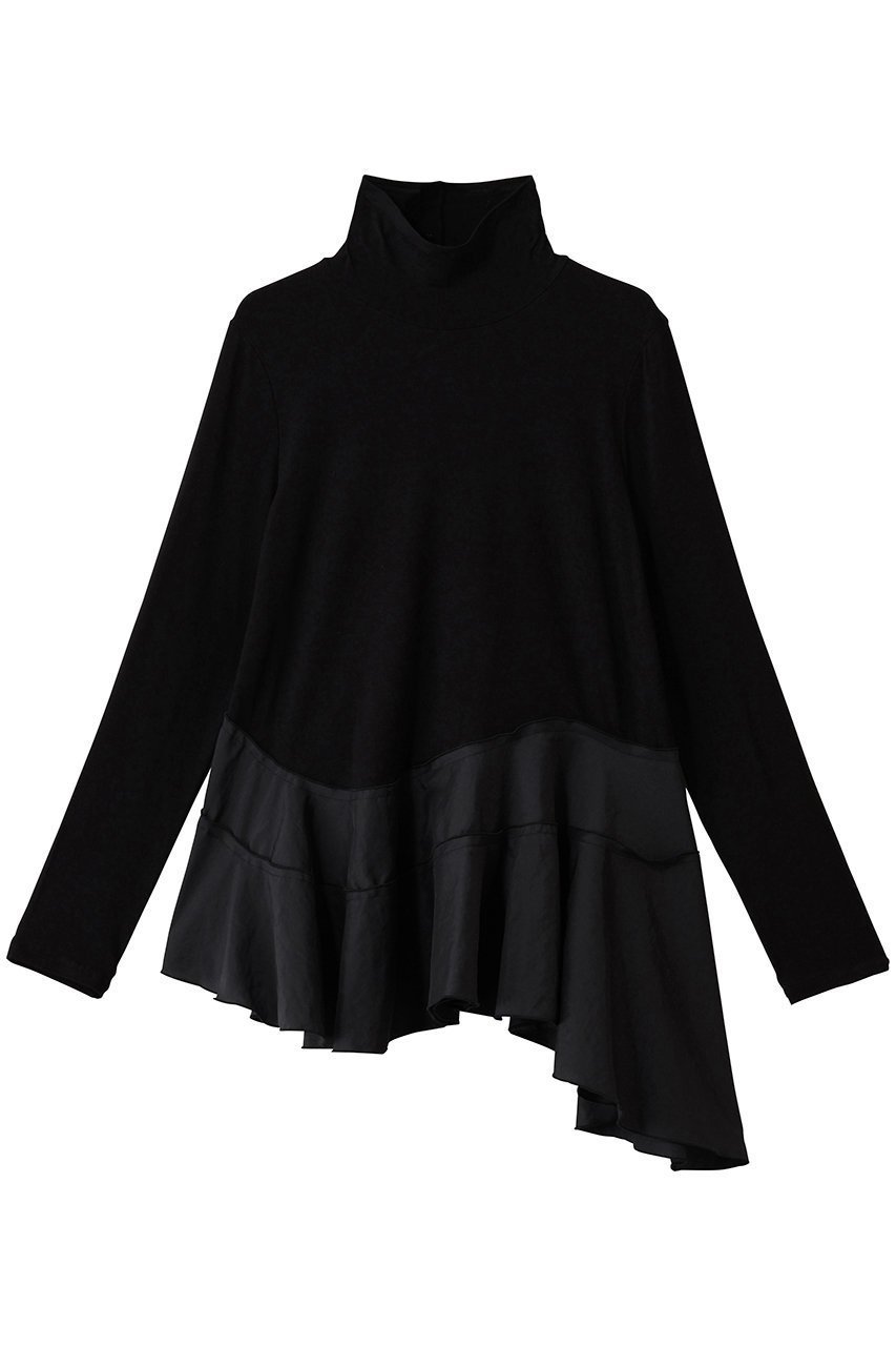 【ランバン オン ブルー/LANVIN en Bleu】のアシンメトリーヘムタートル インテリア・キッズ・メンズ・レディースファッション・服の通販 founy(ファニー) 　ファッション　Fashion　レディースファッション　Fashion for Women　トップス・カットソー　Cut & Sew Tops　シャツ・ブラウス・オフィスカジュアル　Elegant Blouses & Button-Ups　ロングTシャツ・Tシャツ　Longline T-Shirts & Tees　カットソー・ベーシックTシャツ　Cut-and-Sewn Tops / Stretch Tees & Basics　スリーブ　Sleeve, Long Sleeve / Short Sleeve　ハイネック　High Neck, Mock Neck　フレア　Flare, Flared　マニッシュ　Mannish, Boyish　ロング　Long, Long-Length　ブラック|ID: prp329100004901384 ipo3291000000036677115