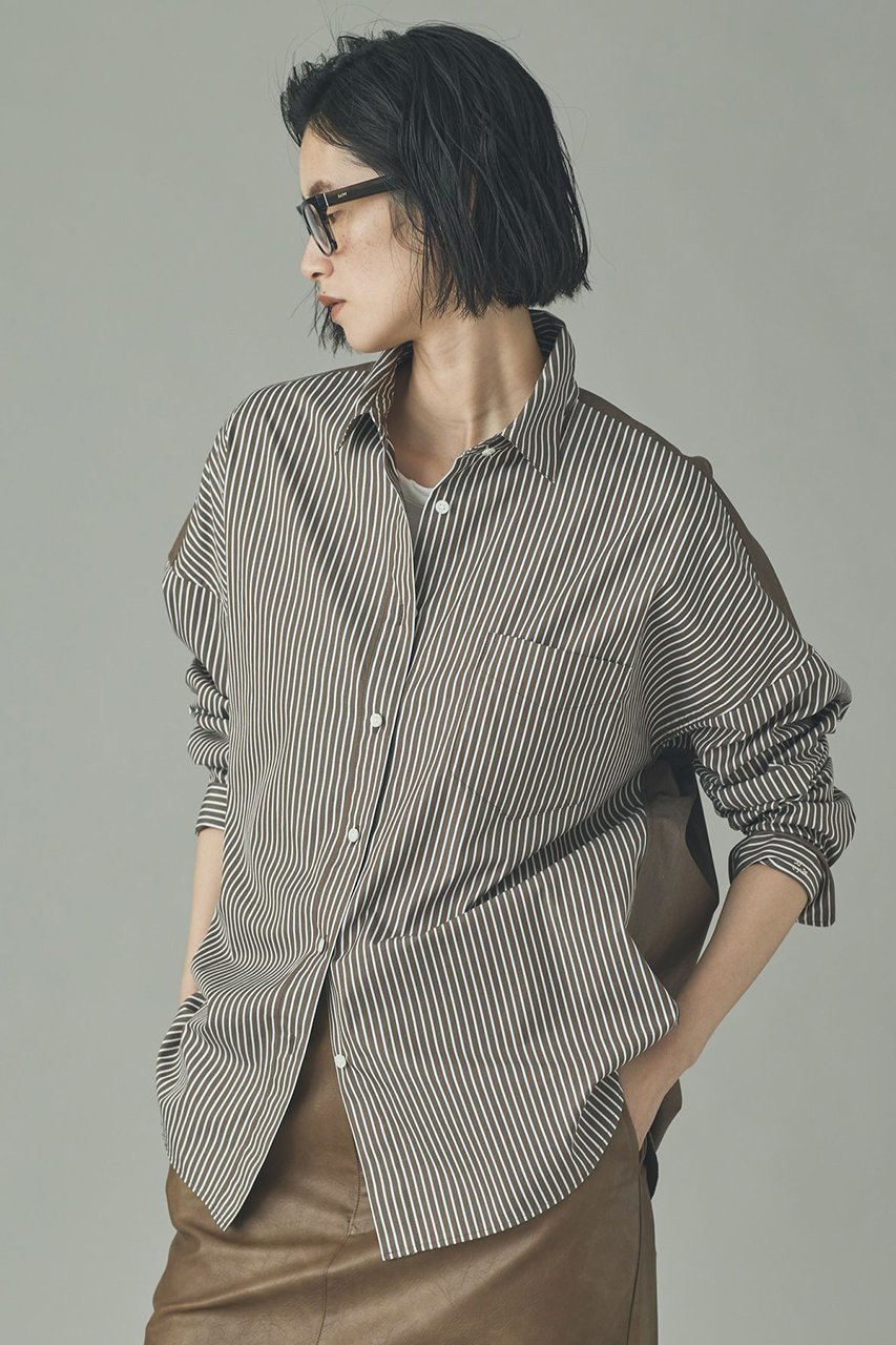 【カレンソロジー/Curensology】の〈&RC〉ビッグシャツコンビ インテリア・キッズ・メンズ・レディースファッション・服の通販 founy(ファニー) ファッション Fashion レディースファッション Fashion for Women トップス・カットソー Cut & Sew Tops シャツ・ブラウス・オフィスカジュアル Elegant Blouses & Button-Ups おすすめ Recommended / Our Picks インナー Innerwear ストライプ Stripe, Striped Pattern スリーブ Sleeve, Long Sleeve / Short Sleeve ロング Long, Long-Length ブラウン|ID: prp329100004901419 ipo3291000000036677486