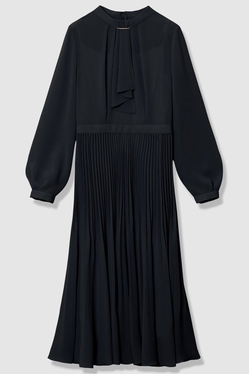 【アナイ/ANAYI】の【Eternal Line 2026】シアードビープリーツボウ ワンピース インテリア・キッズ・メンズ・レディースファッション・服の通販 founy(ファニー) 　ファッション　Fashion　レディースファッション　Fashion for Women　ワンピース　Dresses　チュニック　Tunic Tops & Dresses　オケージョン　Occasion Wear　キャミソール　Camisole, Spaghetti Strap Top　シアー　Sheer, See-Through　スカーフ　Scarf, Neckwear　チュニック　Tunic, Long Top　プリーツ　Pleats, Pleated　ペチコート　Petticoat, Underskirt　メタル　Metal, Metal Parts　ロング　Long, Long-Length　エレガント 上品　Elegant　長袖　Long Sleeve, Full Sleeve　ネイビー|ID: prp329100004901486 ipo3291000000036678214