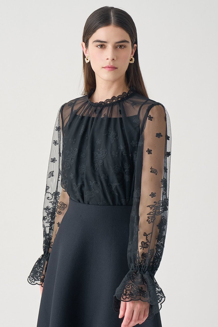 【アナイ/ANAYI】の【Eternal Line 2026】チュール刺繍ベル袖 ブラウス 人気、トレンドファッション・服の通販 founy(ファニー) ファッション Fashion レディースファッション Fashion for Women トップス・カットソー Cut & Sew Tops シャツ・ブラウス・オフィスカジュアル Elegant Blouses & Button-Ups キャミソール Camisole, Spaghetti Strap Top ジャケット Jacket, Outerwear スカラップ Scallop, Scalloped Edge スリーブ Sleeve, Long Sleeve / Short Sleeve チュール Tulip, Tulip Motif バランス Balance, Style Balance ロング Long, Long-Length エレガント 上品 Elegant 無地 Plain, Solid Color other-8|ID: prp329100004901488 ipo3291000000036678238