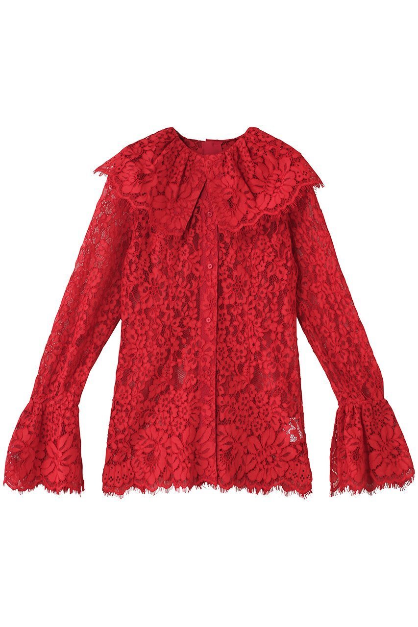 【プランク プロジェクト/PRANK PROJECT】のスカラップレースブラウス / Scallop Lace Blouse インテリア・キッズ・メンズ・レディースファッション・服の通販 founy(ファウニー) 　ファッション　Fashion　レディースファッション　Fashion for Women　トップス・カットソー　Cut & Sew Tops　シャツ・ブラウス・オフィスカジュアル　Elegant Blouses & Button-Ups　ジャケット　Jacket, Outerwear　スカラップ　Scallop, Scalloped Edge　スリーブ　Sleeve, Long Sleeve / Short Sleeve　ビッグ　Big, Oversized　リボン　Ribbon, Bow　レース　Lace, Lace Fabric　ロング　Long, Long-Length　RED(レッド)|ID: prp329100004901498 ipo3291000000036678347