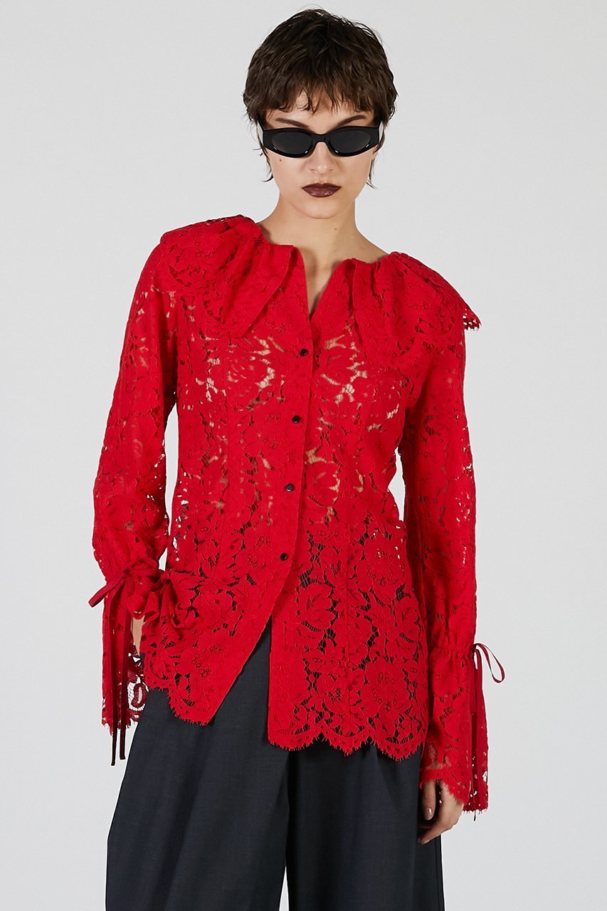 【プランク プロジェクト/PRANK PROJECT】のスカラップレースブラウス / Scallop Lace Blouse 大人の最旬トレンドファッション＆コーディネート founy(ファウニー) 　ファッション　Fashion　レディースファッション　Fashion for Women　トップス・カットソー　Cut & Sew Tops　シャツ・ブラウス・オフィスカジュアル　Elegant Blouses & Button-Ups　ジャケット　Jacket, Outerwear　スカラップ　Scallop, Scalloped Edge　スリーブ　Sleeve, Long Sleeve / Short Sleeve　ビッグ　Big, Oversized　リボン　Ribbon, Bow　レース　Lace, Lace Fabric　ロング　Long, Long-Length　other-6|ID: prp329100004901498 ipo3291000000036678352
