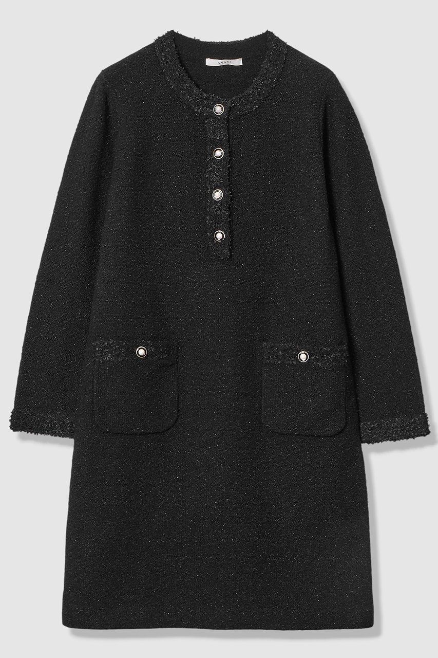 【アナイ/ANAYI】のブークレラメツイードボクシー ワンピース インテリア・キッズ・メンズ・レディースファッション・服の通販 founy(ファニー) 　ファッション　Fashion　レディースファッション　Fashion for Women　ワンピース　Dresses　チュニック　Tunic Tops & Dresses　チュニック　Tunic, Long Top　フロント　Front, Front Design　ボックス　Boxy, Box Shape　ポケット　Pocket, Pocket Detail　リュクス　Luxury, Elegant, High-End, Chic　ロング　Long, Long-Length　ブラック|ID: prp329100004901523 ipo3291000000036678624