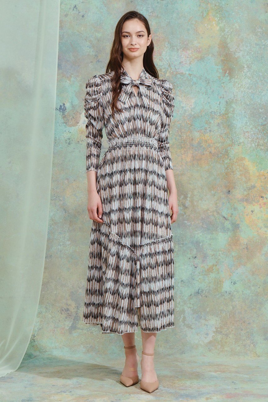 【コルコバード/CORCOVADO】のプリントボウタイリボンドレス 人気、トレンドファッション・服の通販 founy(ファニー) 　ファッション　Fashion　レディースファッション　Fashion for Women　ワンピース　Dresses　フォーマル・パーティードレス・結婚式用ドレス　Elegant & Casual Dresses　チュニック　Tunic Tops & Dresses　おすすめ　Recommended / Our Picks　ギャザー　Gathered, Ruffled　スリーブ　Sleeve, Long Sleeve / Short Sleeve　チュニック　Tunic, Long Top　ドレス　Dress, One-Piece　プリント　Print, Printed Pattern　マキシ　Maxi, Full Length　リボン　Ribbon, Bow　リュクス　Luxury, Elegant, High-End, Chic　other-7|ID: prp329100004901558 ipo3291000000036678960