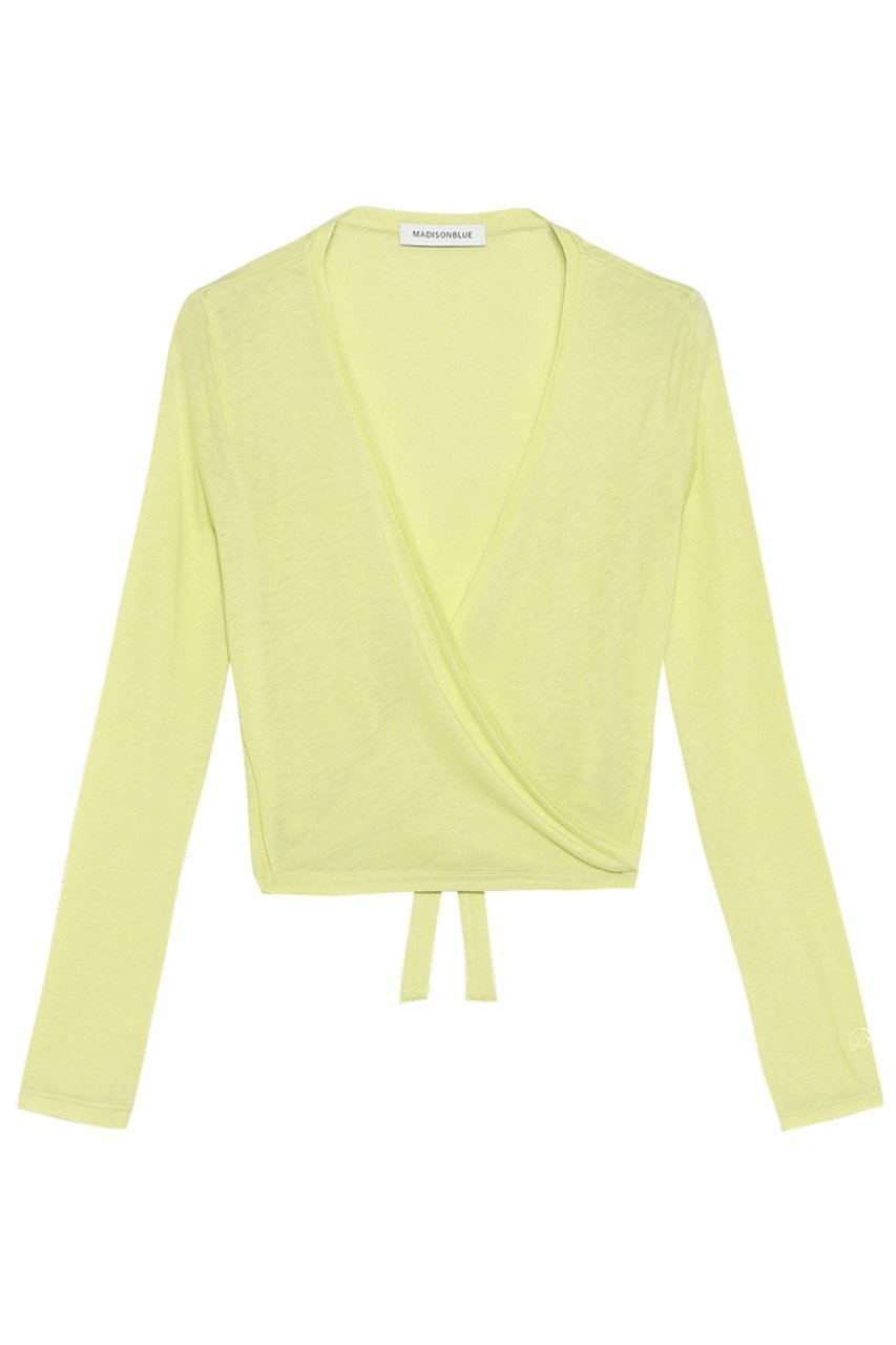 【マディソンブルー/MADISONBLUE】のCACHE-COEUR TEE カシュクールTシャツ インテリア・キッズ・メンズ・レディースファッション・服の通販 founy(ファニー) 　ファッション　Fashion　レディースファッション　Fashion for Women　トップス・カットソー　Cut & Sew Tops　カーディガン・羽織り　Layered Style Cardigans　シャツ・ブラウス・オフィスカジュアル　Elegant Blouses & Button-Ups　ロングTシャツ・Tシャツ　Longline T-Shirts & Tees　カットソー・ベーシックTシャツ　Cut-and-Sewn Tops / Stretch Tees & Basics　おすすめ　Recommended / Our Picks　なめらか　Smooth, Silky Texture　カシュクール　Wrap Design　カラフル　Colorful Design　カーディガン　Cardigan, Knitwear　シルク　Silk, 100% Silk　フィット　Fit, Slim Fit　フォルム　Silhouette, Form　半袖　Short Sleeve, Half Sleeve　イエロー|ID: prp329100004901565 ipo3291000000036679013