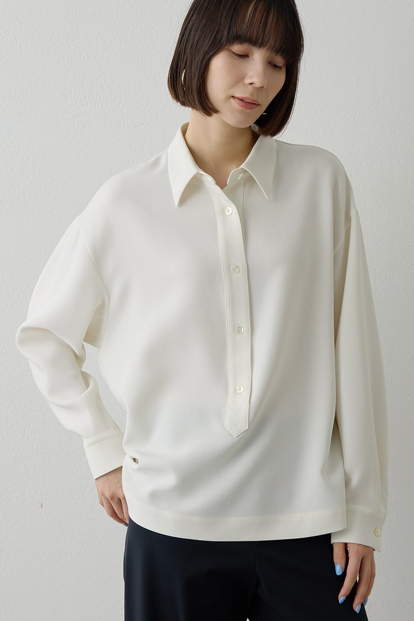 【ウィムガゼット/Whim Gazette】のダブルクロススキッパープルオーバー インテリア・キッズ・メンズ・レディースファッション・服の通販 founy(ファニー) 　ファッション　Fashion　レディースファッション　Fashion for Women　トップス・カットソー　Cut & Sew Tops　シャツ・ブラウス・オフィスカジュアル　Elegant Blouses & Button-Ups　カジュアルプルオーバー・ニットトップス　Pullovers & Knit Tops / Casual Pullovers　エアリー　Airy Texture　スキッパー　Skipper, Open Collar　スリーブ　Sleeve, Long Sleeve / Short Sleeve　ダブル　Double, Double-Breasted　バランス　Balance, Style Balance　ベーシック　Basic, Essential　リラックス　Relax, Relaxed Fit　ロング　Long, Long-Length　エレガント 上品　Elegant　オフホワイト|ID: prp329100004901571 ipo3291000000036679065