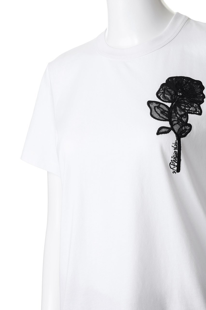 【スリーワン フィリップリム/3.1 Phillip Lim】のマーチ Tシャツ with フラワーアップリケ 人気、トレンドファッション・服の通販 founy(ファニー) 　ファッション　Fashion　レディースファッション　Fashion for Women　トップス・カットソー　Cut & Sew Tops　シャツ・ブラウス・オフィスカジュアル　Elegant Blouses & Button-Ups　ロングTシャツ・Tシャツ　Longline T-Shirts & Tees　カットソー・ベーシックTシャツ　Cut-and-Sewn Tops / Stretch Tees & Basics　インナー　Innerwear　クロップド　Cropped, Short Length　ショート　Short, Short Length　ジャケット　Jacket, Outerwear　スリーブ　Sleeve, Long Sleeve / Short Sleeve　デニム　Denim, Jeans Material　フィット　Fit, Slim Fit　フラワー　Flower, Floral　エレガント 上品　Elegant　other-5|ID: prp329100004901583 ipo3291000000036679175