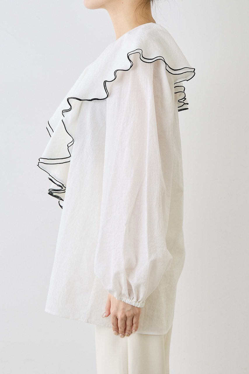 【ウィムガゼット/Whim Gazette】のローンフリルブラウス 人気、トレンドファッション・服の通販 founy(ファニー) 　ファッション　Fashion　レディースファッション　Fashion for Women　トップス・カットソー　Cut & Sew Tops　シャツ・ブラウス・オフィスカジュアル　Elegant Blouses & Button-Ups　インナー　Innerwear　スリーブ　Sleeve, Long Sleeve / Short Sleeve　デニム　Denim, Jeans Material　バランス　Balance, Style Balance　フェミニン　Feminine, Girly　フリル　Frill, Ruffle　ボトム　Bottoms, Lower Wear　ロング　Long, Long-Length　エレガント 上品　Elegant　夏　Summer　春　Spring　S/S・春夏　SS, Spring/Summer, Warm Season　other-7|ID: prp329100004901630 ipo3291000000036679701