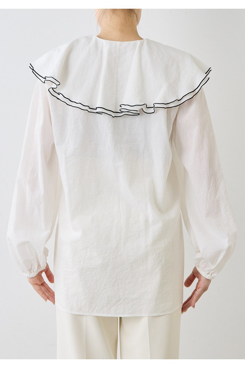 【ウィムガゼット/Whim Gazette】のローンフリルブラウス 人気、トレンドファッション・服の通販 founy(ファニー) 　ファッション　Fashion　レディースファッション　Fashion for Women　トップス・カットソー　Cut & Sew Tops　シャツ・ブラウス・オフィスカジュアル　Elegant Blouses & Button-Ups　インナー　Innerwear　スリーブ　Sleeve, Long Sleeve / Short Sleeve　デニム　Denim, Jeans Material　バランス　Balance, Style Balance　フェミニン　Feminine, Girly　フリル　Frill, Ruffle　ボトム　Bottoms, Lower Wear　ロング　Long, Long-Length　エレガント 上品　Elegant　夏　Summer　春　Spring　S/S・春夏　SS, Spring/Summer, Warm Season　other-8|ID: prp329100004901630 ipo3291000000036679702