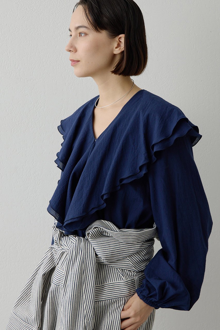 【ウィムガゼット/Whim Gazette】のローンフリルブラウス 人気、トレンドファッション・服の通販 founy(ファニー) 　ファッション　Fashion　レディースファッション　Fashion for Women　トップス・カットソー　Cut & Sew Tops　シャツ・ブラウス・オフィスカジュアル　Elegant Blouses & Button-Ups　インナー　Innerwear　スリーブ　Sleeve, Long Sleeve / Short Sleeve　デニム　Denim, Jeans Material　バランス　Balance, Style Balance　フェミニン　Feminine, Girly　フリル　Frill, Ruffle　ボトム　Bottoms, Lower Wear　ロング　Long, Long-Length　エレガント 上品　Elegant　夏　Summer　春　Spring　S/S・春夏　SS, Spring/Summer, Warm Season　other-2|ID: prp329100004901630 ipo3291000000036711442