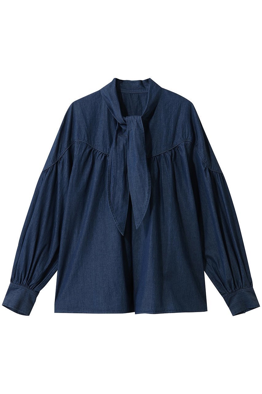 【ミュベール/MUVEIL】のボータイチュニックブラウス インテリア・キッズ・メンズ・レディースファッション・服の通販 founy(ファニー) ファッション Fashion レディースファッション Fashion for Women トップス・カットソー Cut & Sew Tops シャツ・ブラウス・オフィスカジュアル Elegant Blouses & Button-Ups エレガント 上品 Elegant シンプル Simple, Minimal スリーブ Sleeve, Long Sleeve / Short Sleeve ダンガリー Dungaree, Chambray チュニック Tunic, Long Top バルーン Balloon, Balloon Silhouette ロング Long, Long-Length インディゴ|ID: prp329100004901641 ipo3291000000036679838